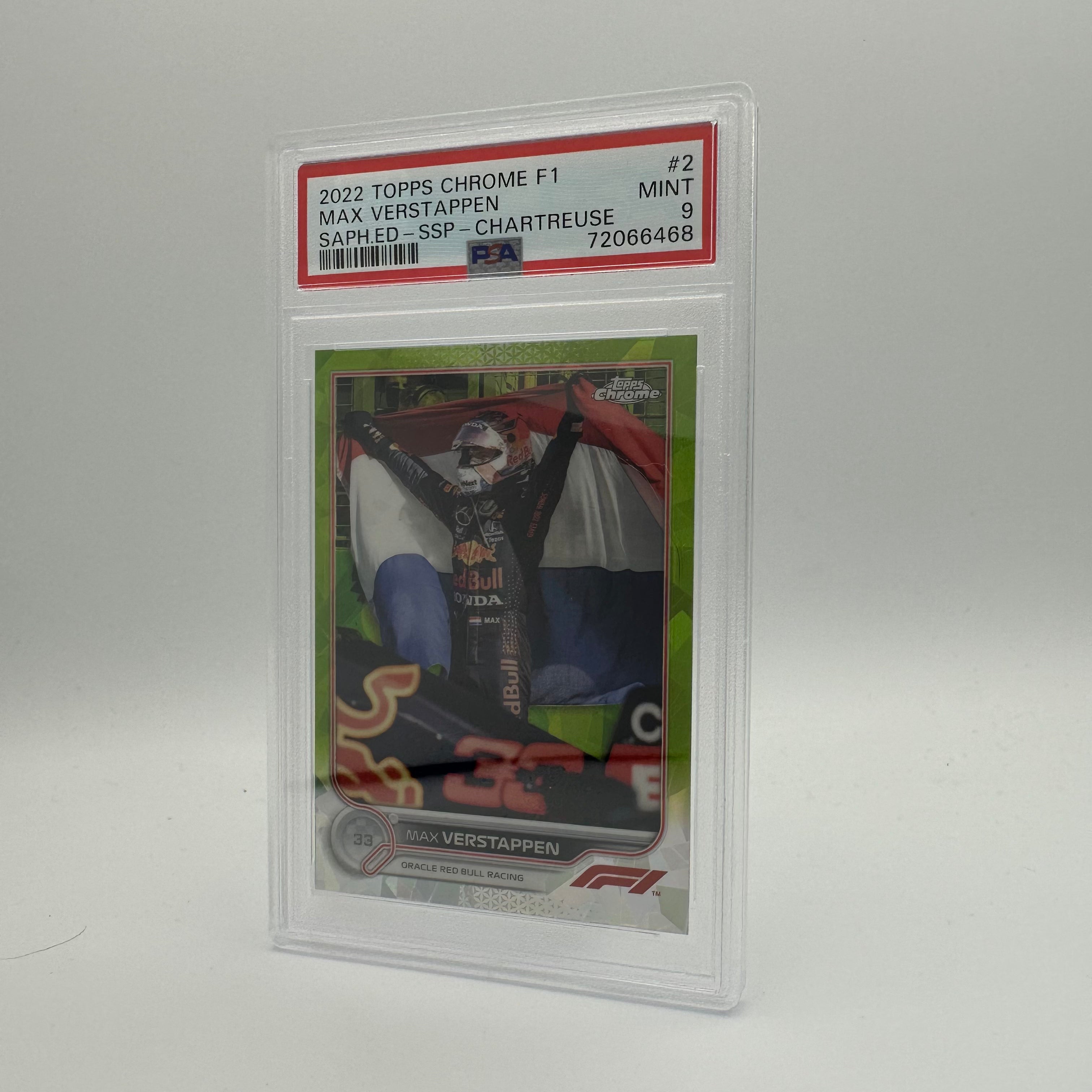 PSA 9 Graded Max Verstappen #162/199 Sapphire Edition SSP Chartreuse - Rare Trading Card for Collectors & F1 Fans, Perfect for Display & Investment