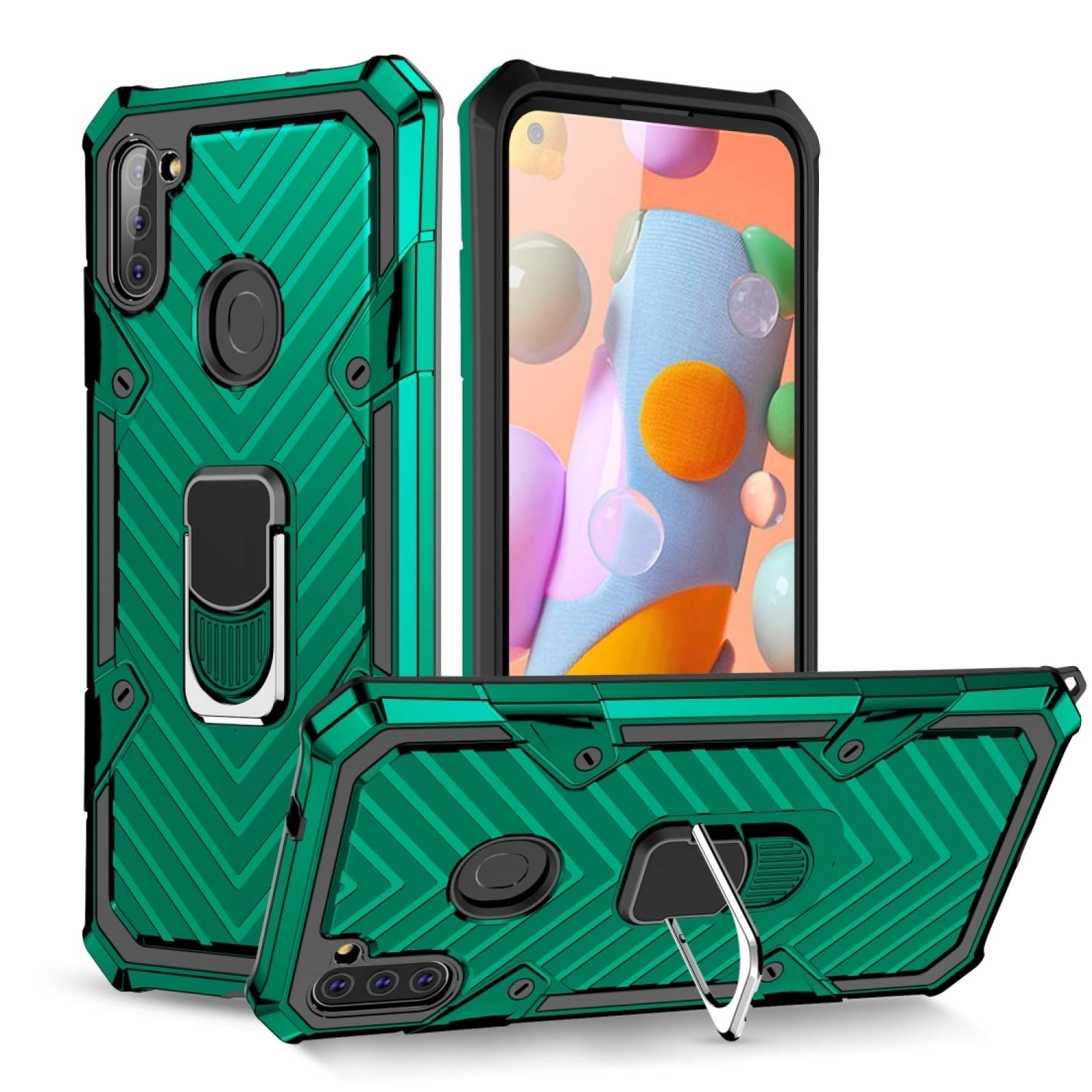 Samsung Galaxy A11 Case (US Version) - Cool Armor PC + TPU Shockproof Phone Cover with 360° Rotating Ring Holder | Dark Green | Perfect for Outdoor Activities & Daily Protection