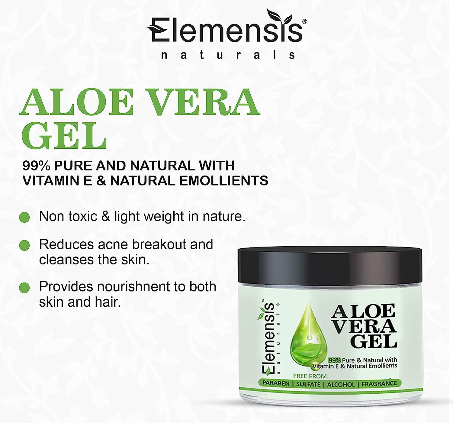 Elemensis Naturals 100% Pure Aloe Vera Gel for Face, Hair & Skin - 200GM | Fast Absorbing, Natural Moisturizer | Made with Freshly Harvested Aloe Vera | Perfect for Sunburn Relief, Daily Hydration & Hair Care