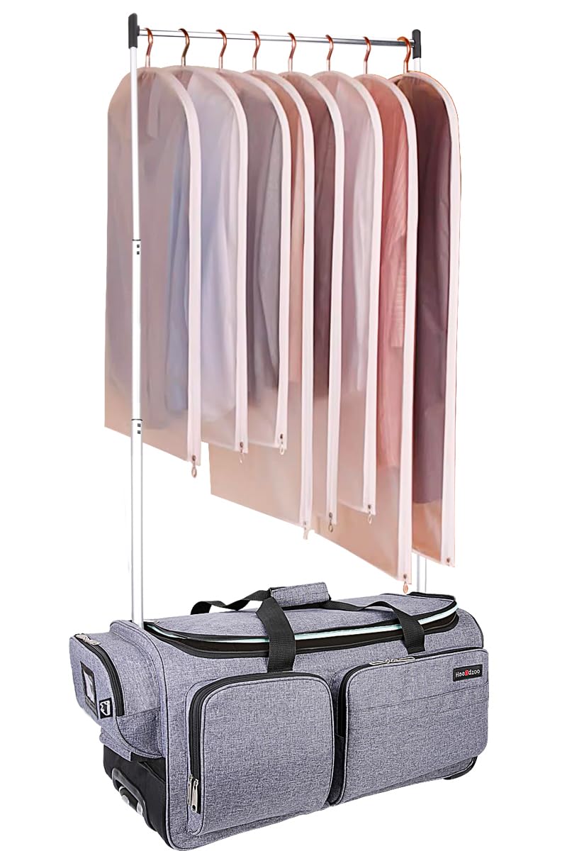 28-Inch Collapsible Rolling Dance Duffel Bag with Garment Rack - Wheeled Upright Luggage for Travel & Dance Competitions (Grey) | Perfect for Ballet, Ballroom & Costume Storage On-The-Go