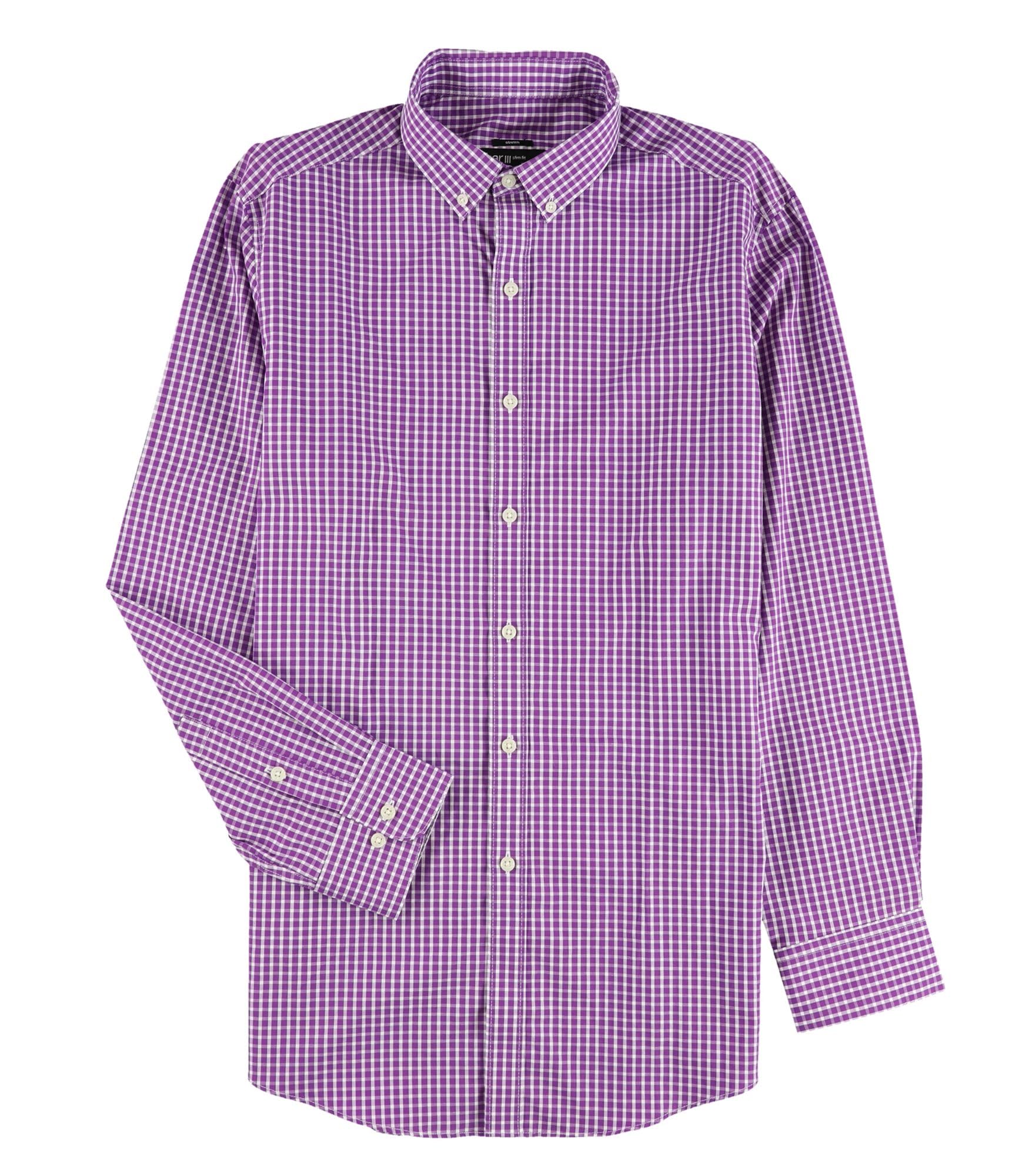 Bar III Men's Slim Fit Check Print Dress Shirt - Purple Plaid Formal Business Shirt for Office, Wedding & Special Occasions