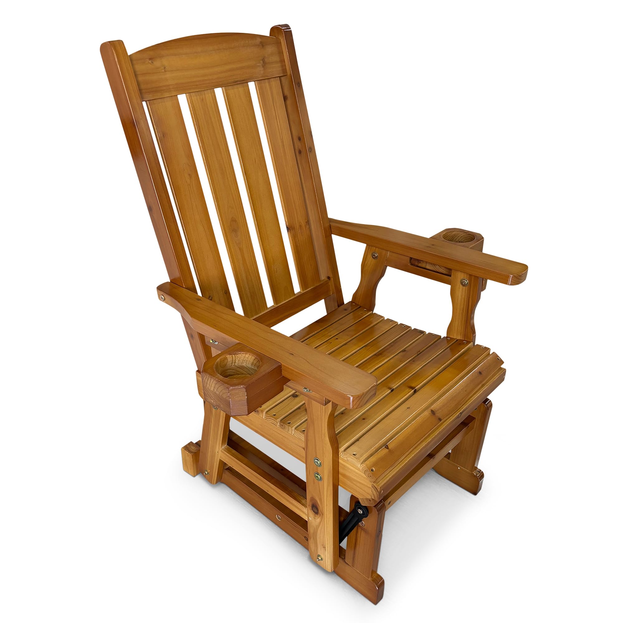 Fortune Candy Solid Fir Wood Patio Glider - Heavy Duty 600 lbs Capacity, High Back & Deep Contoured Seat for One Person (Cedar Tone) - Perfect for Porch, Deck, Garden Relaxation & Outdoor Lounging