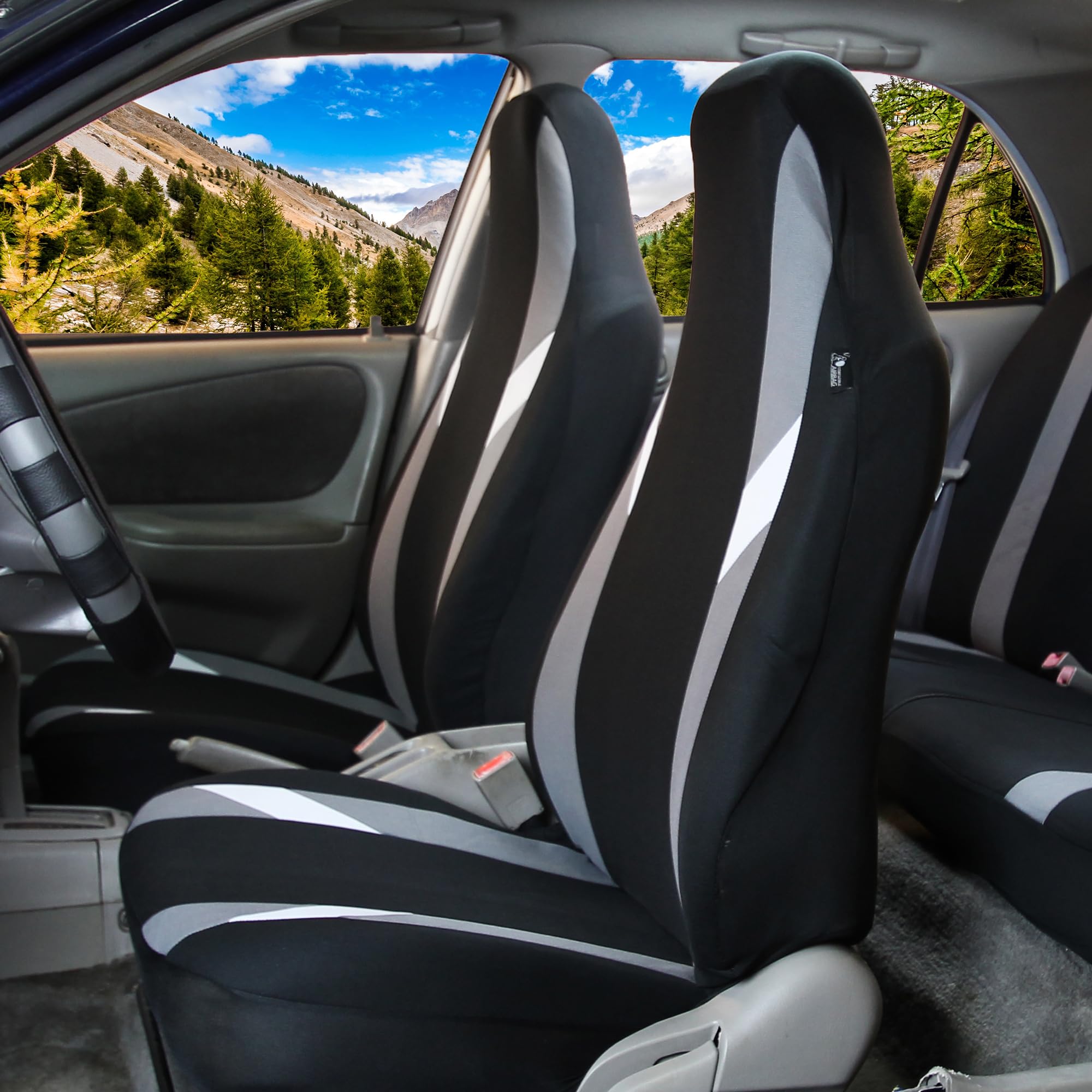 FH Group Universal Fit Automotive Seat Covers - Supreme Modern Gray Set (1-Piece Front + Split Bench Rear) | Airbag Compatible for SUV & Sedan | Durable Protection for Daily Commute & Road Trips