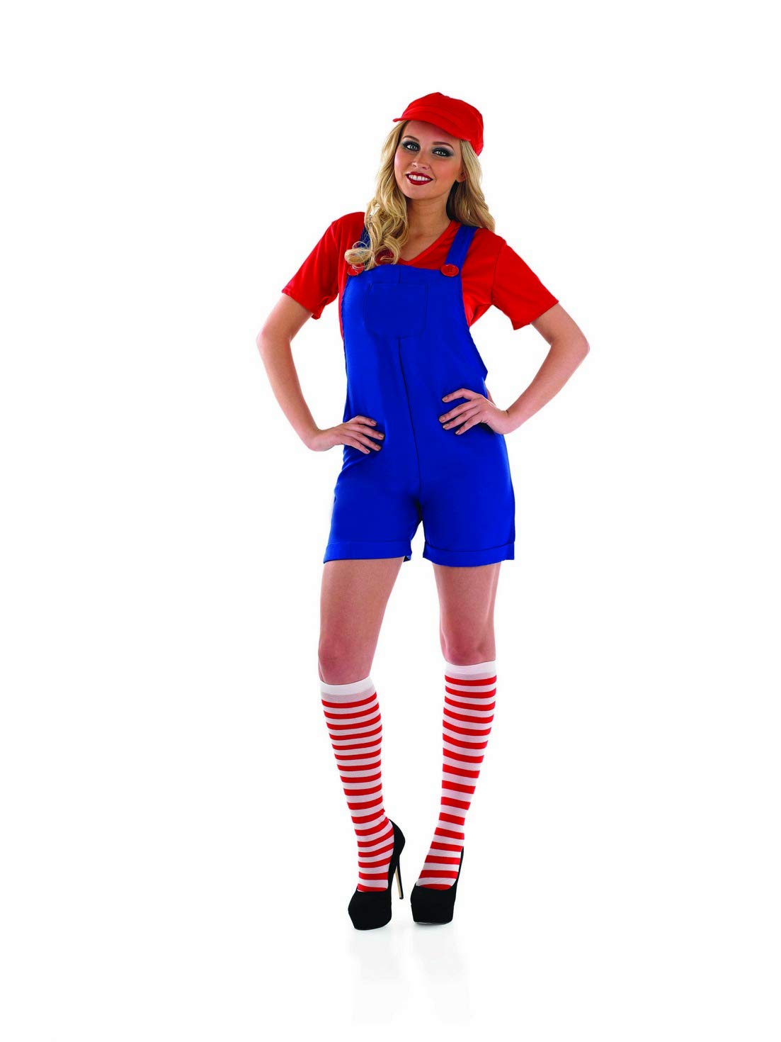 Women's Red Plumber Costume - 80s Retro Halloween Outfit & Video Game Cosplay - Perfect for Halloween Parties, Cosplay Events & Themed Dress-Up