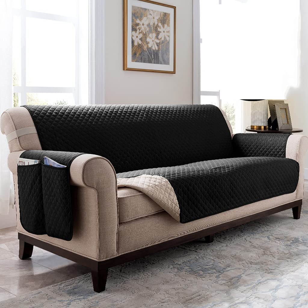 Stretch Elastic Sectional Sofa Cover - Water Resistant, Anti-Slip Furniture Protector for Pets & Kids - Fits Loveseat (147x193cm) - Black | Perfect for Living Room, Family Room & Pet-Friendly Homes