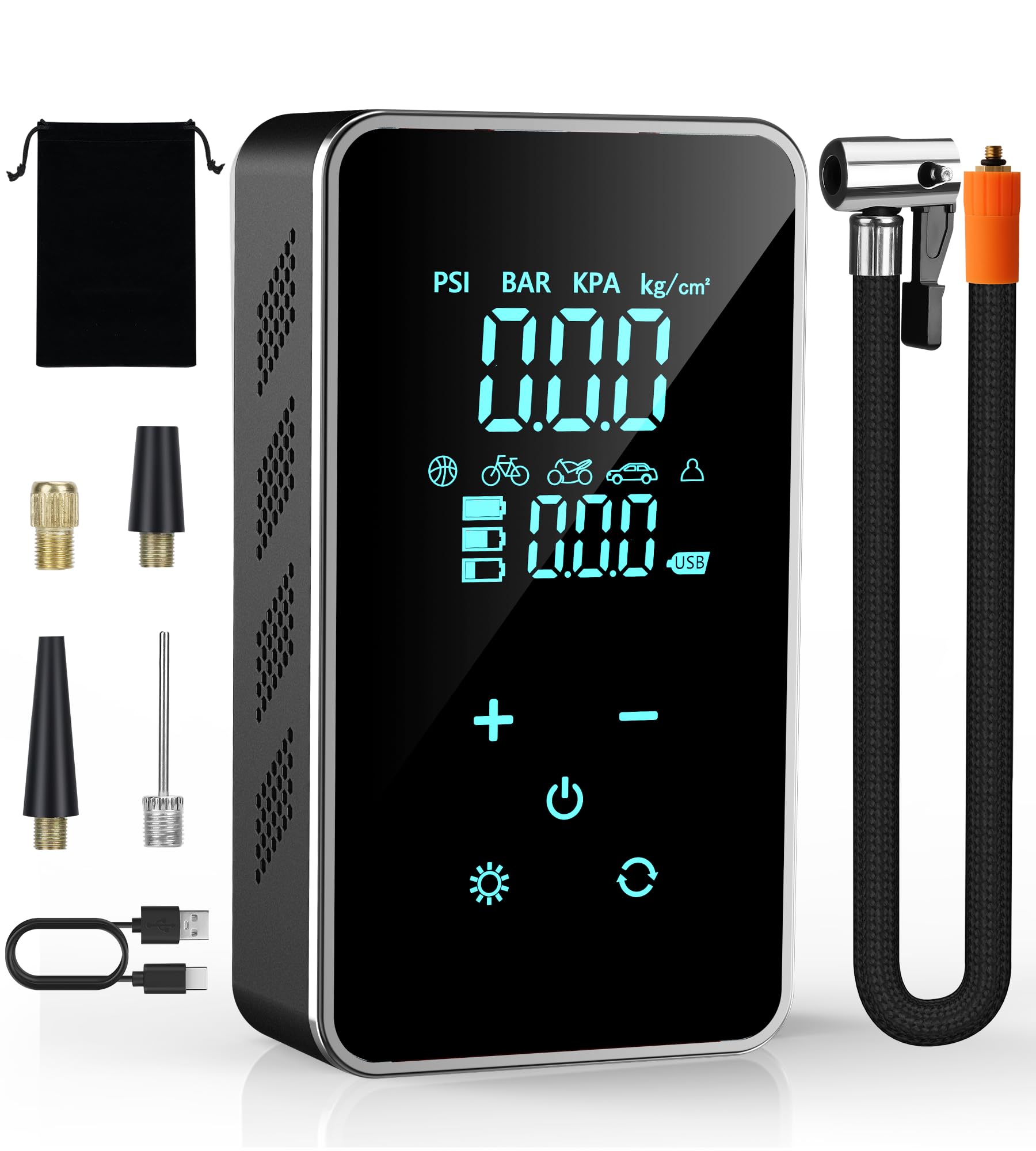 18000mAh Cordless Portable Air Compressor - 150 PSI Tire Inflator for Car, Motorcycle & Bike - Digital Touch Screen with Pressure Gauge & LED Light - Perfect for Emergency Roadside Use, Sports Equipment & Inflatable Toys (Black)
