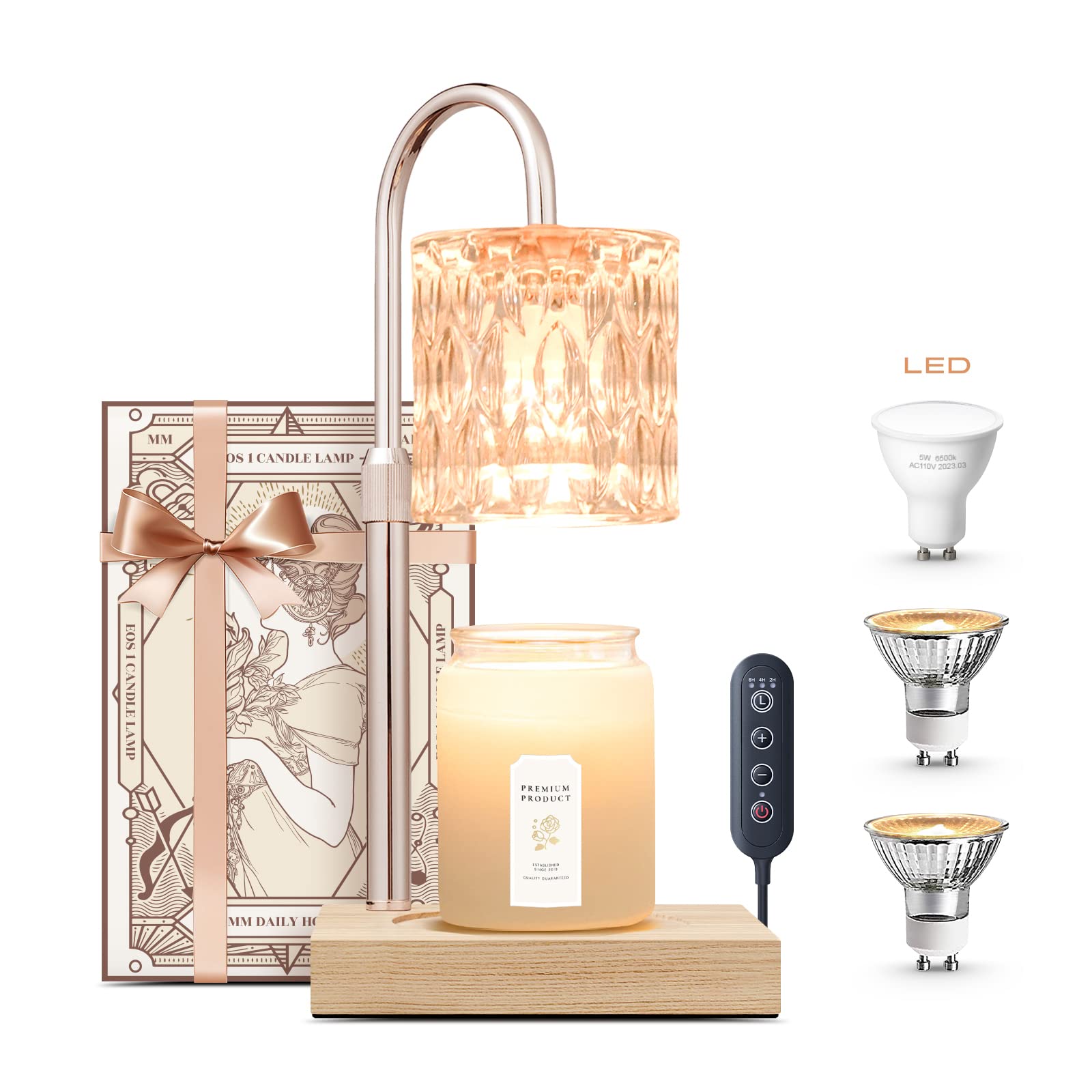 2-IN-1 Candle Warmer & LED Desk Lamp Set with Dimmable 2 Color Modes - Flameless Candle Warmer, Wax Melt Warmer with Timer & 3 Bulbs - Aesthetic Home & Office Decor - Unique Gift Box with Ribbon for Women & Men - Perfect for Relaxation, Reading & Creating Cozy Atmosphere