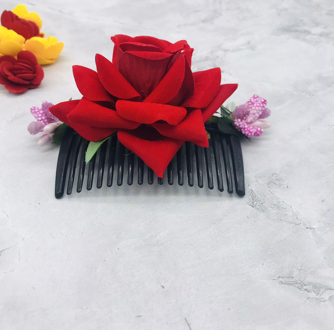 Gadinfashion™ Artificial Rose Flower Juda Comb - Elegant Side Hair Comb for Women & Girls, Perfect Wedding & Party Hair Accessories (Pack of 1, Red) - Great for Bridal Hairstyles, Prom, Date Night & Special Occasions