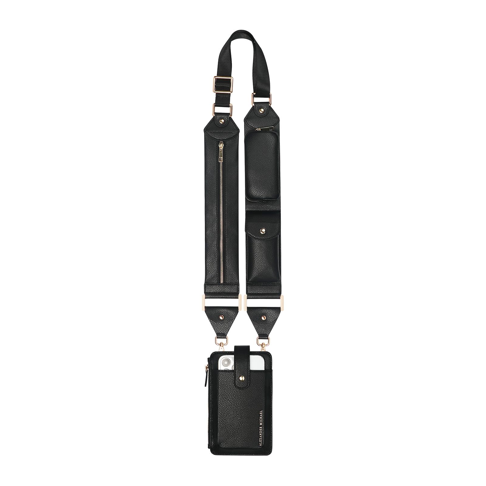 Alexander Michael Multi-Purpose Phone Strap & Universal Holder Set - Compatible with All Smartphones, Purses, Handbags & Luggage (Black, One Size) | Perfect for Travel, Shopping & Everyday Carry Accessories