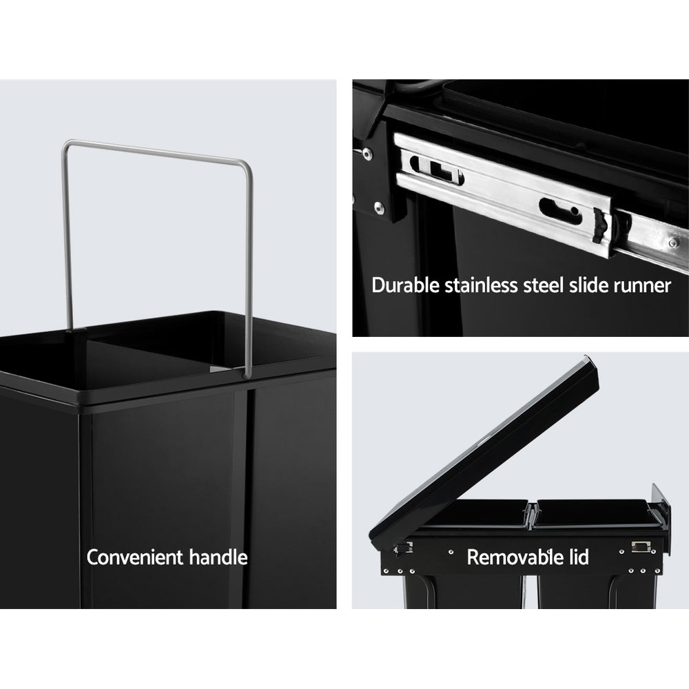 Cefito 2x20L Pull Out Trash Can - Black | Under Sink Kitchen Waste Bin with Smooth Gliding Tracks for Easy Access | Perfect for Home, Office, and Restaurant Use