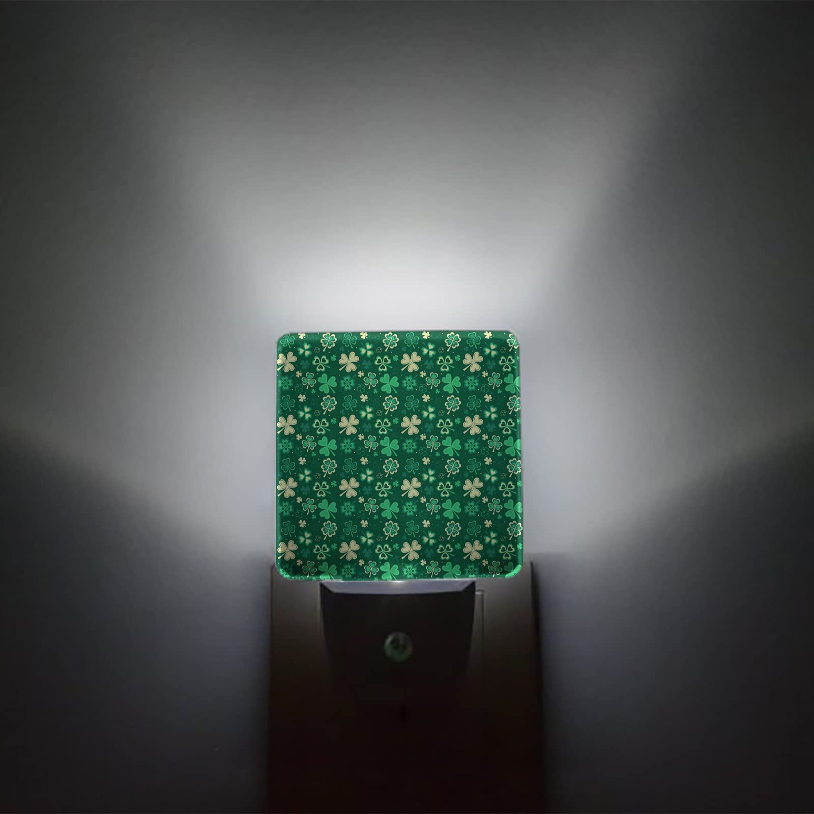 LED Night Light Plug in with Auto Sensor - St. Patrick's Day Shamrock Clover Green Night Lamp for Kids, Bedroom, Bathroom, Hallway | Energy Efficient Nightlight for Nursery, Kitchen, Stairs & Home Decor