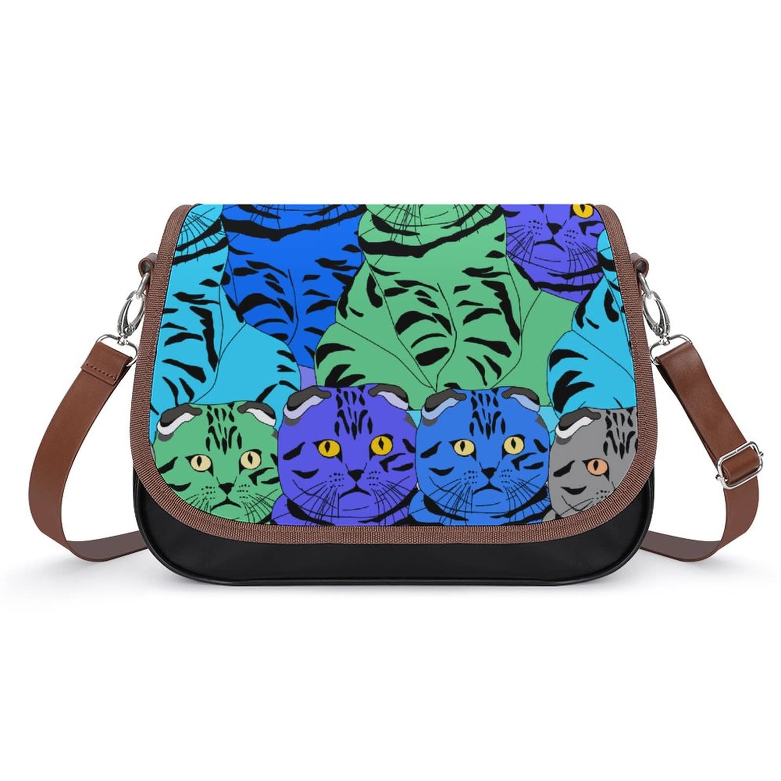 Stylish Printed Leather Crossbody Bags for Women - Fashionable Shoulder Messenger Satchels with Cute Cat Designs | Perfect for Work, Travel & Everyday Use