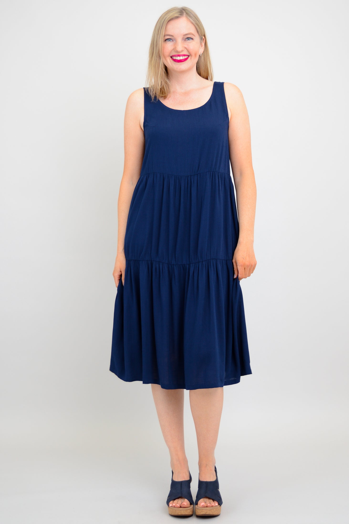Juni Dress - Women's Linen Bamboo Blend Maxi Dress in Indigo Blue | Perfect for Summer, Beach, and Casual Outings