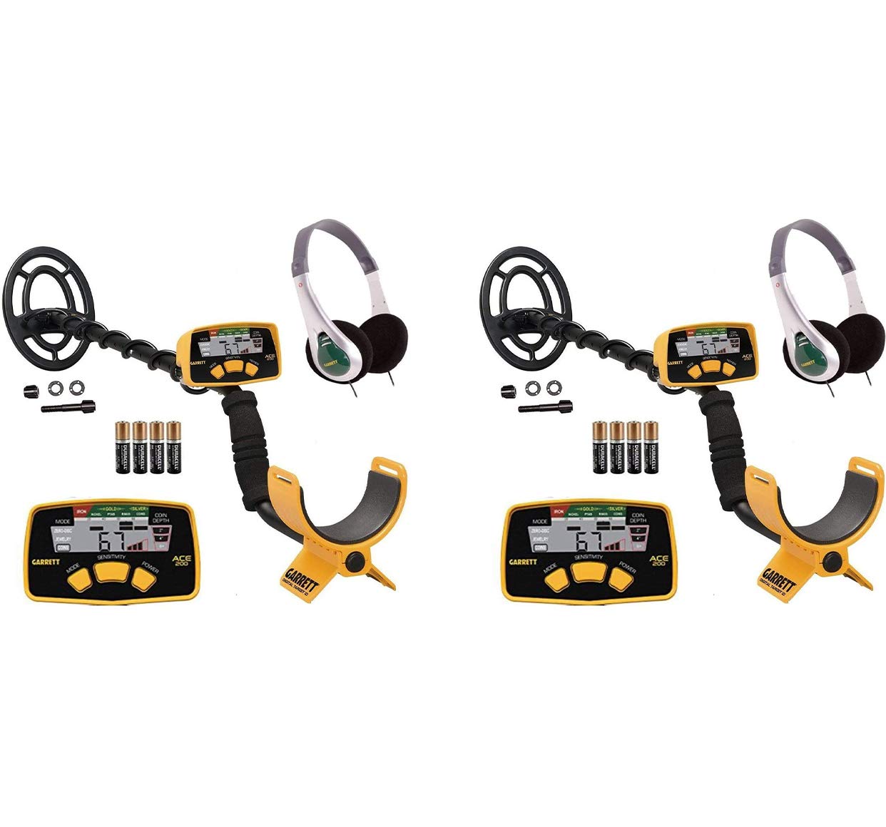 Garrett ACE 200 Metal Detector with Waterproof Search Coil & Headphones - 2 Pack for Beach Hunting, Coin Shooting & Treasure Hunting Adventures