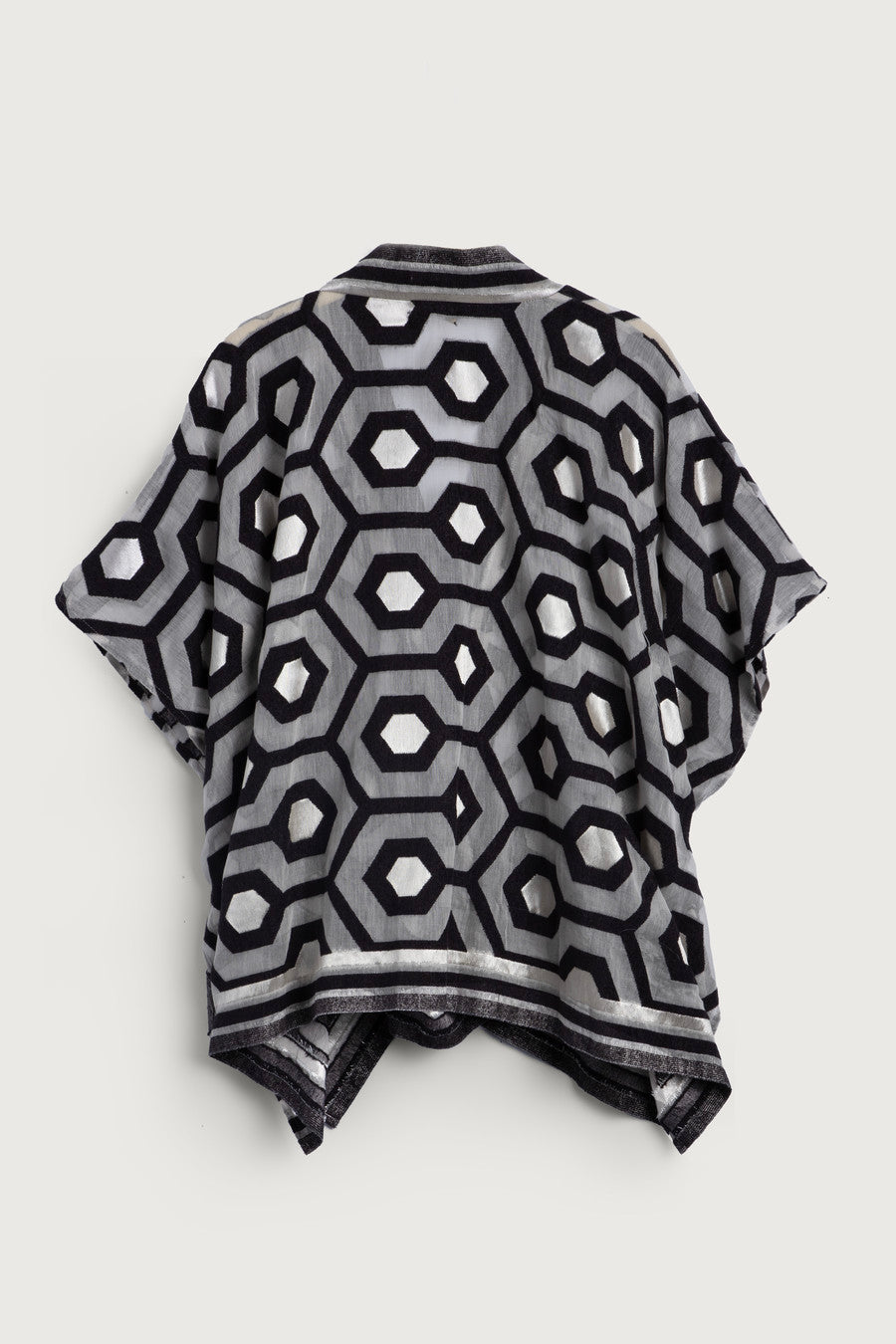 Stylish Geometric Cotton Short Open Poncho for Women - Lightweight Summer Cover-Up for Beach, Travel, and Casual Outings