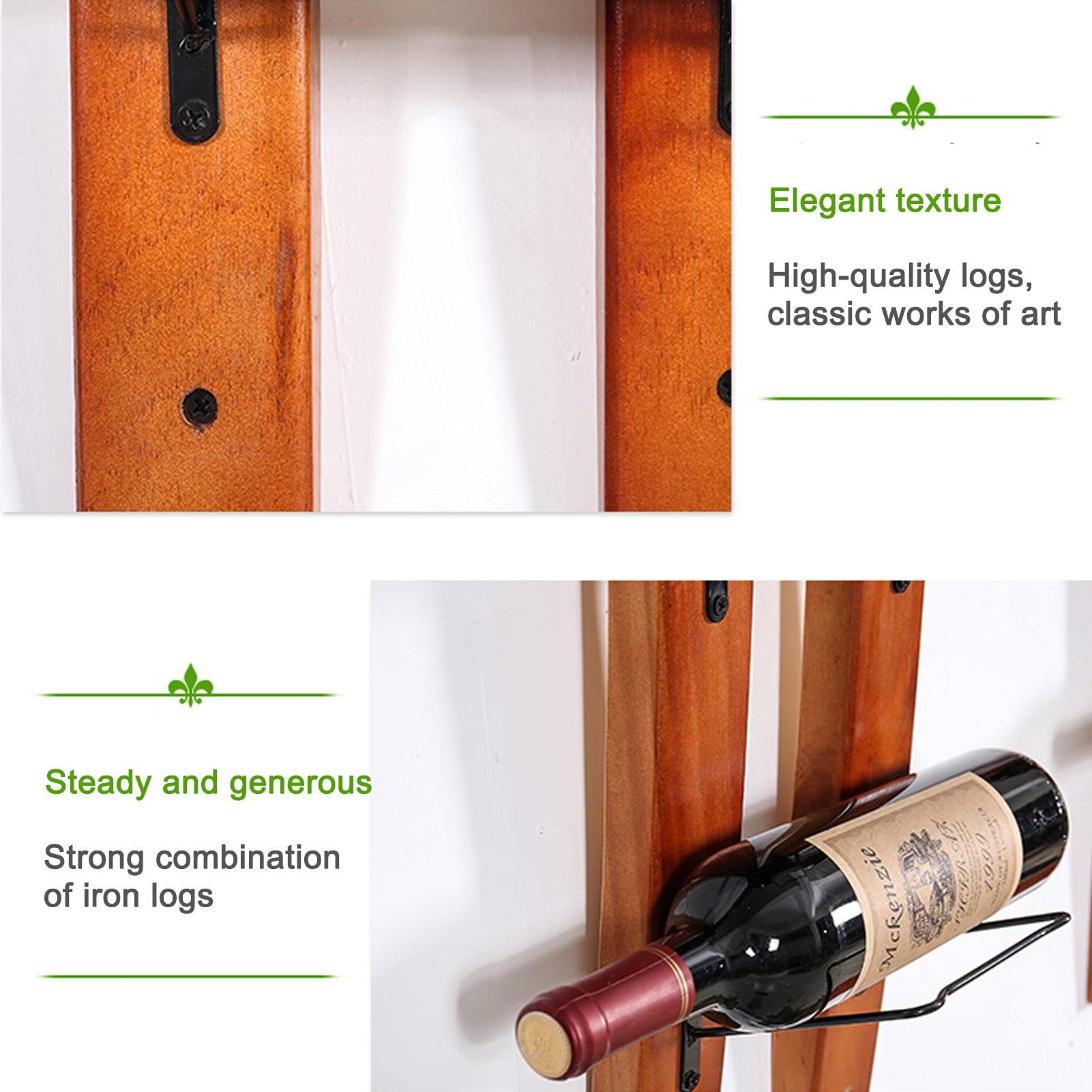 Handcrafted Wooden Wall Mounted Wine Rack - Barrel Stave Design Holds 6 Bottles - Industrial Style Wine Bottle Holder for Kitchen, Bar & Dining Room Decor