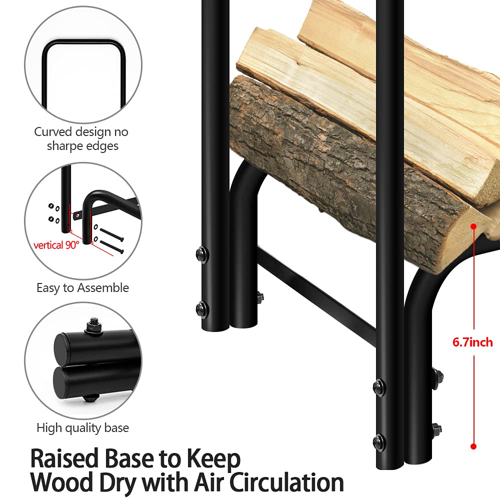 AMAGABELI Heavy-Duty 8ft Outdoor Firewood Rack with Waterproof Cover - Durable Log Holder for Fireplace, Fire Pit & Wood Storage - Perfect for Patio, Backyard, and Camping Use
