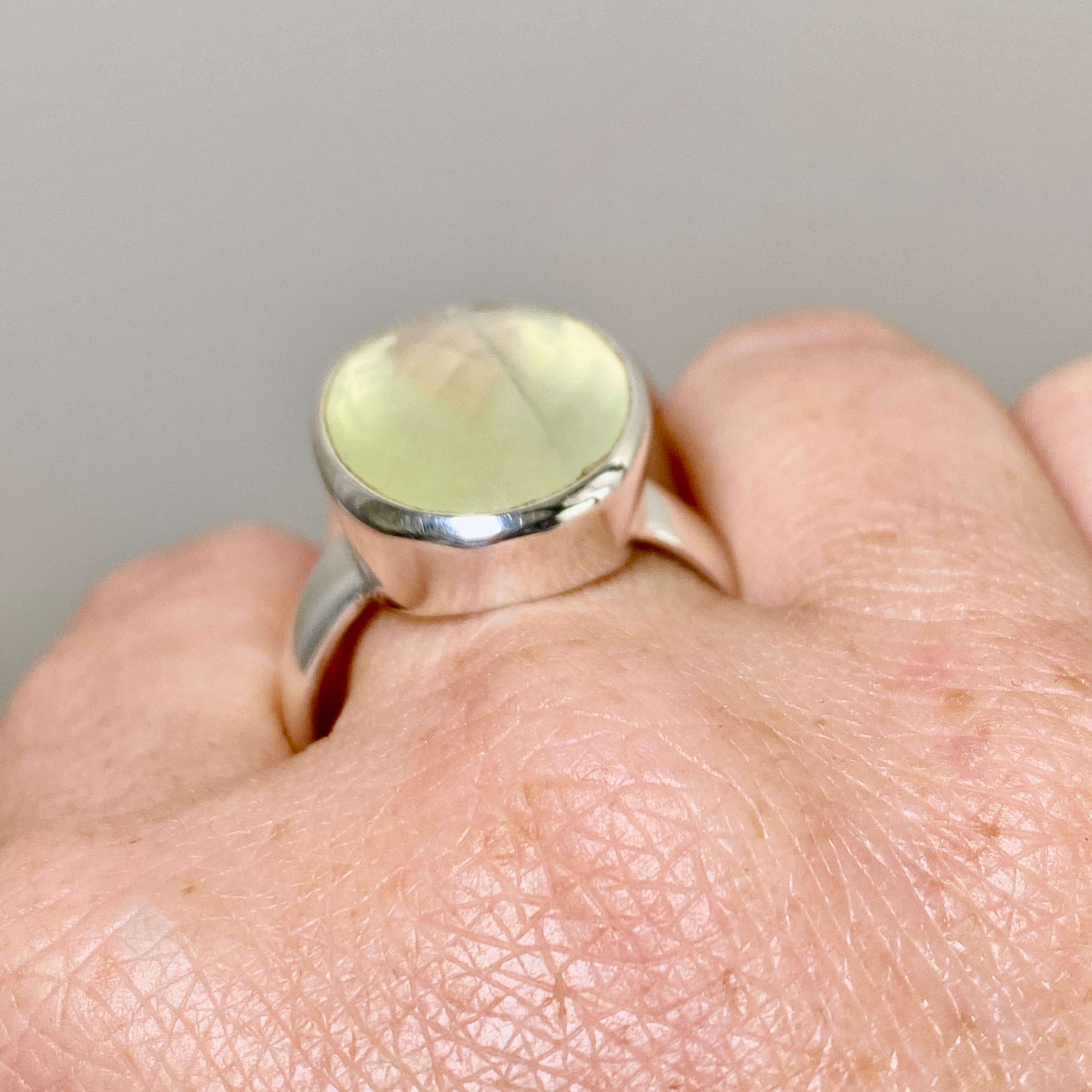 Prehnite Oval Checkerboard Faceted Ring - Size 12 Sterling Silver Jewelry for Women - Perfect for Wedding, Anniversary & Special Occasion Gifts