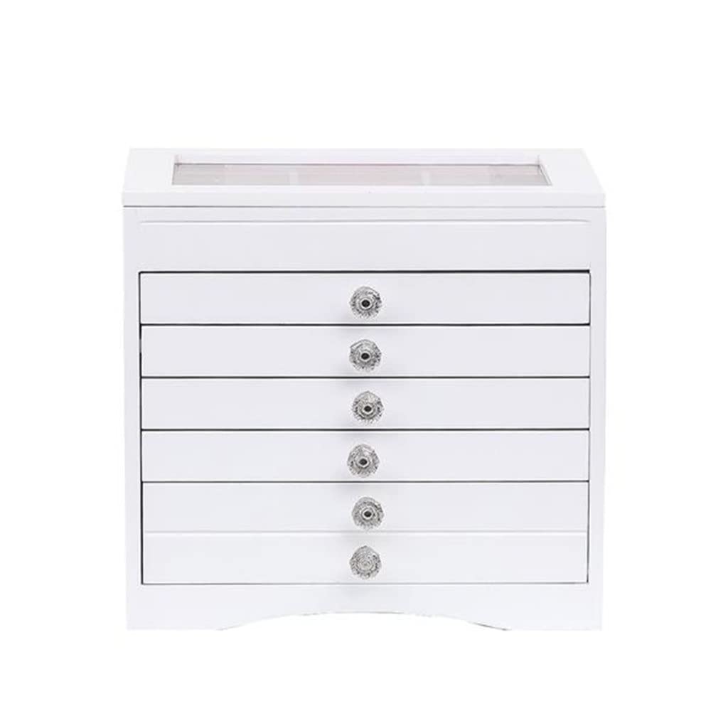 GRETD Large Glossy Wooden Jewelry Box with 5 Layers & Glass Top - Bracelet Organizer, Necklace Storage - White Finish (Fast US Shipping) | Perfect for Bedroom Vanity, Gift Giving & Jewelry Collection Display