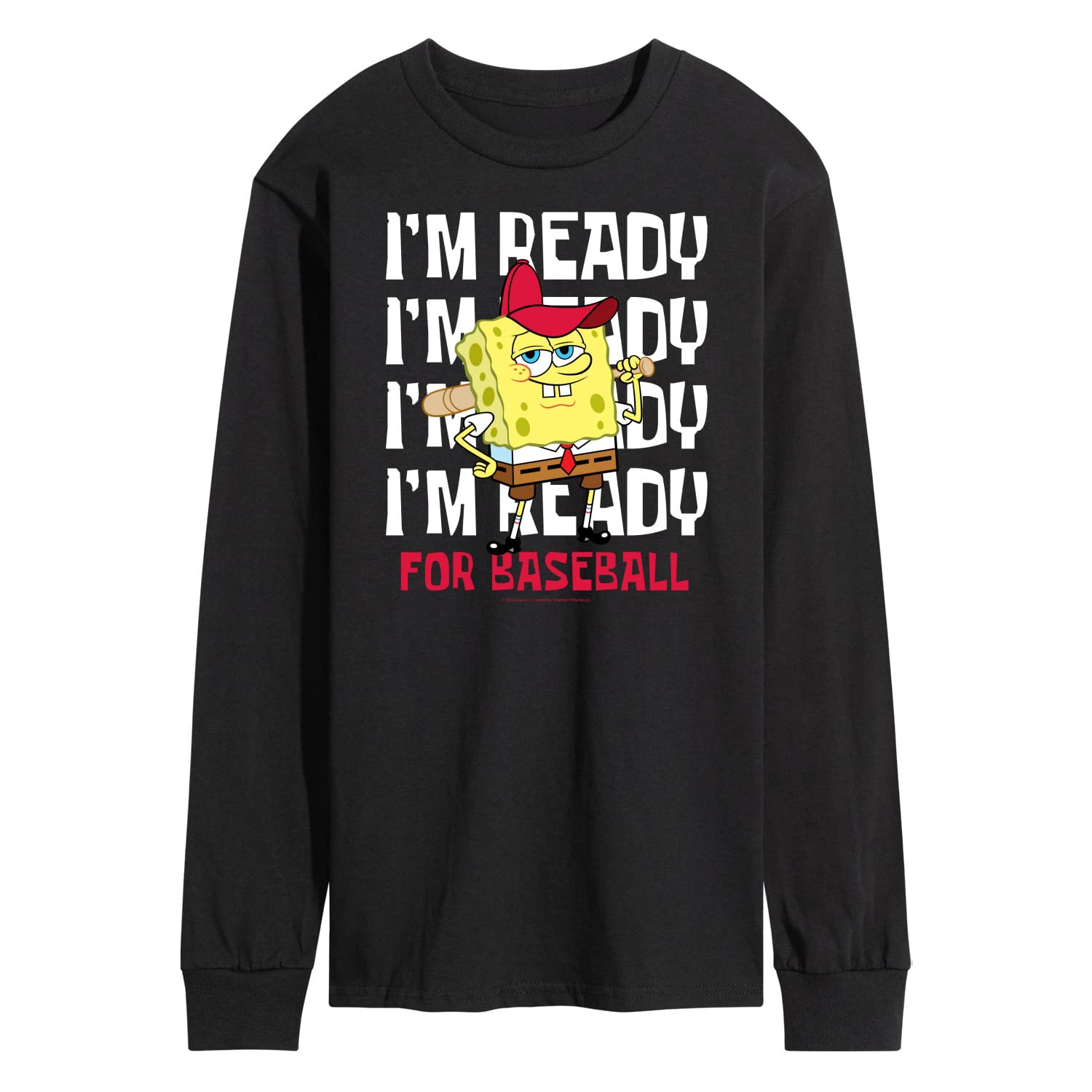 HYBRID APPAREL Spongebob Squarepants Baseball Graphic Men's Long Sleeve T-Shirt - Soft Cotton Tee for Casual Wear, Sports & Fan Outfits