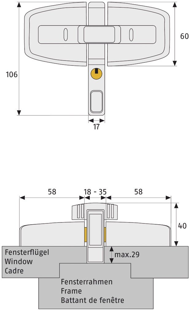ABUS DFS95 Window Lock for Double-Wing Windows - Simultaneous Locking Security for Sliding & Casement Windows - Home & Office Safety Solution