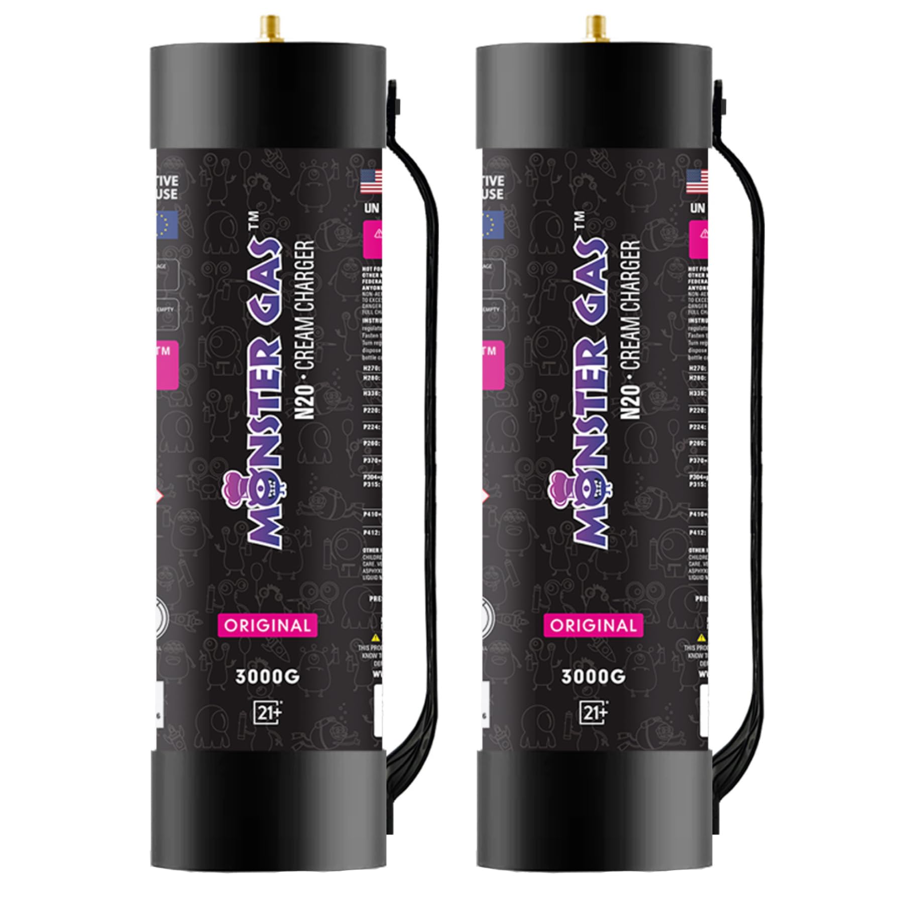 Premium N2O Nitrous Oxide Chargers 3000g (4.4L) - Food Grade Whipped Cream Canisters for Professional & Home Use - Perfect for Desserts, Coffee Toppings & Baking (Pack of 2)
