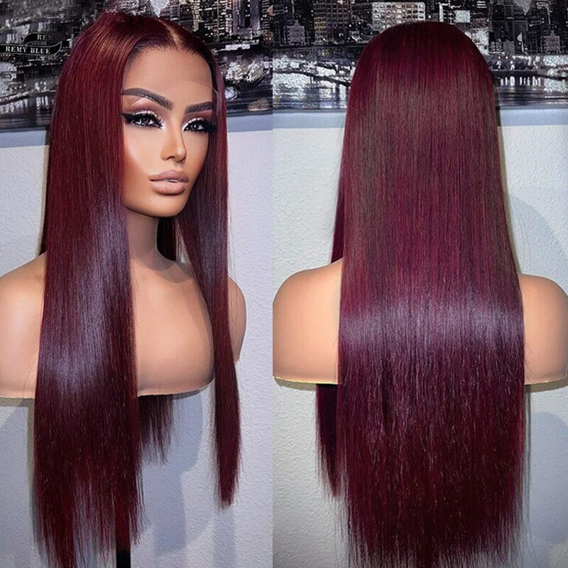 Eullair Pre-Colored Dark #99J Burgundy Frontal Wig - Natural Looking Human Hair Lace Front Wig for Women | Perfect Fall Color for Daily Wear, Parties & Special Occasions