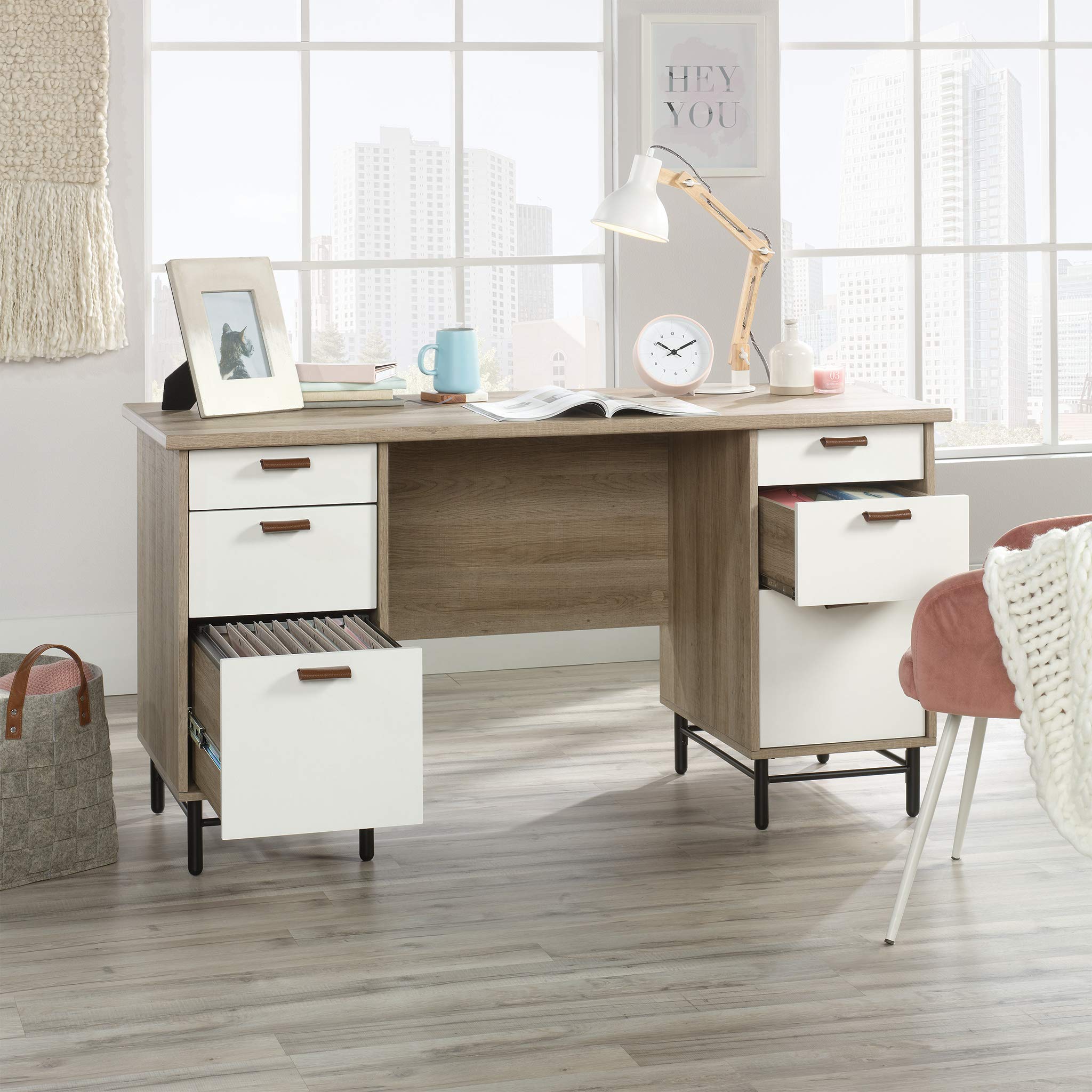 Sauder Anda Norr Executive Desk - Sky Oak Finish - Modern Office Desk for Home & Business Workspaces