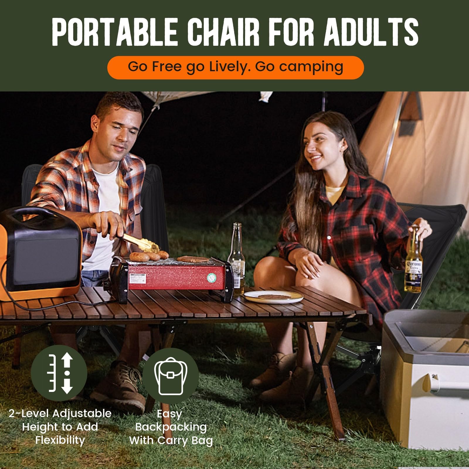 RiseLite Adjustable Portable Folding Chair for Adults - Compact Lightweight Outdoor Backpack Chair, Easy Setup in 6 Seconds - Perfect for Camping, Travel, Hiking, Concerts, Beach, Picnics & Backyard Relaxation