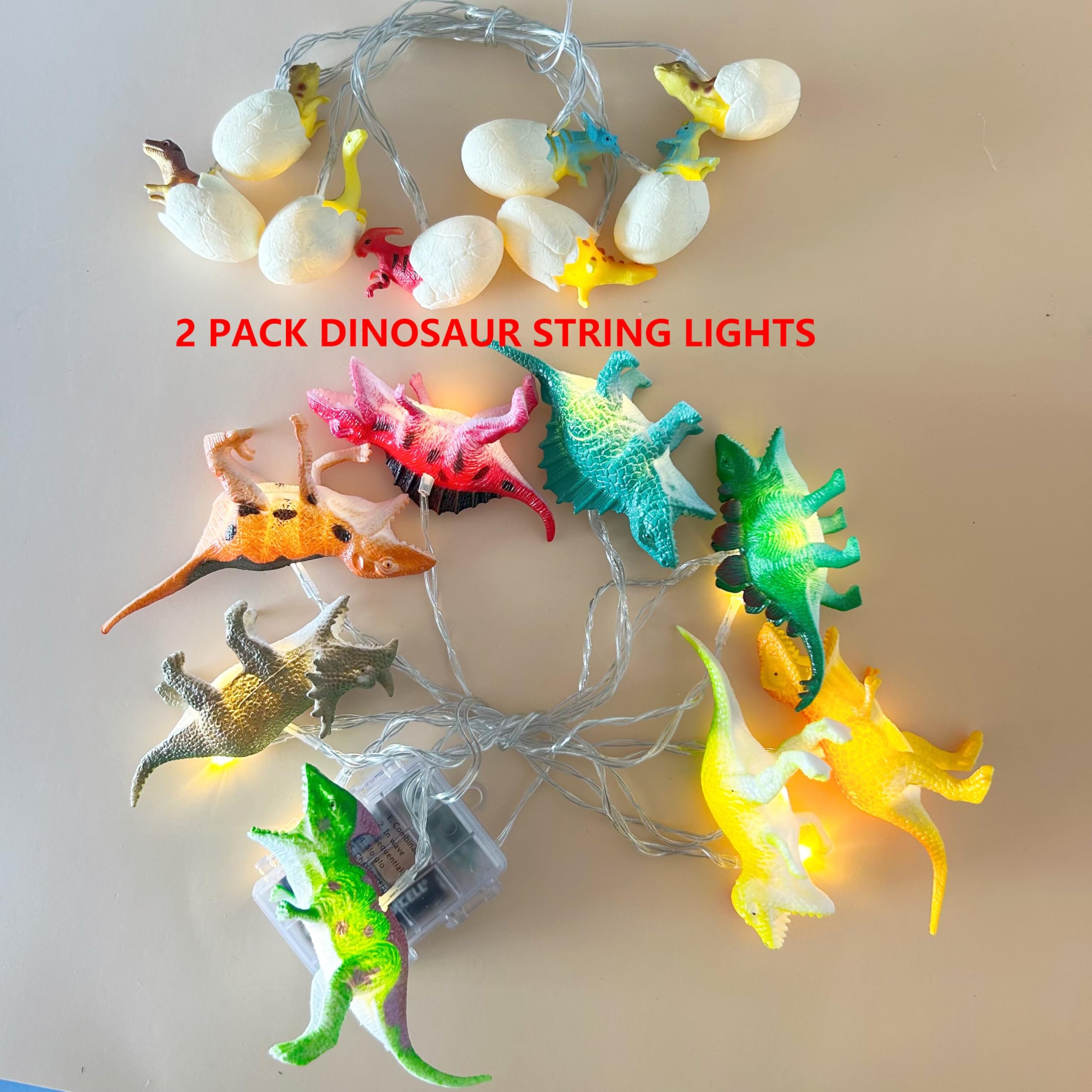 2 Pack LED Dinosaur String Lights - 10FT Battery Operated Dino Lights for Boys Room Decor, Kids Bedroom, Birthday Party & Indoor Dinosaur Theme Decoration - Perfect Gift for Children & Dinosaur Lovers
