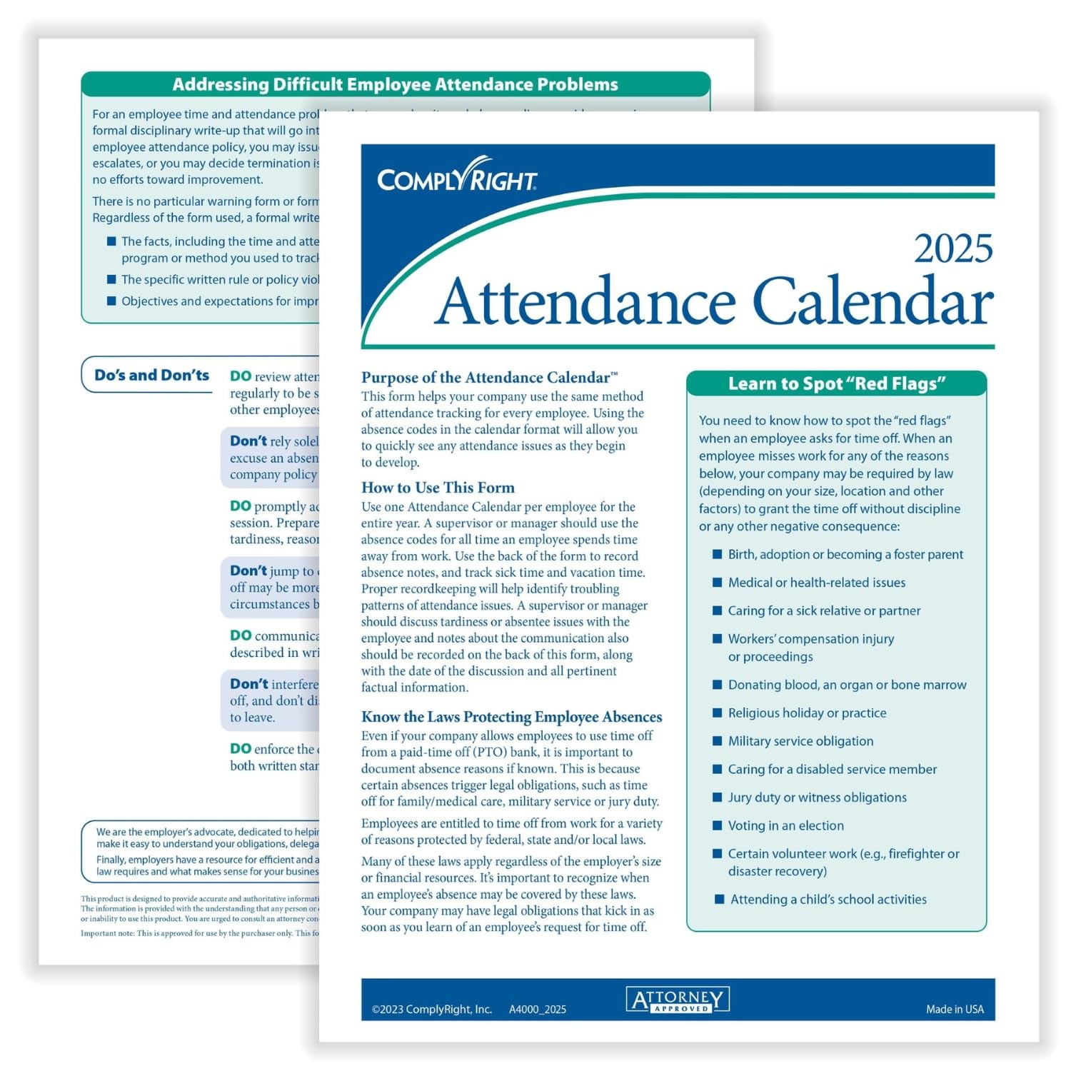 2025 Attendance Calendar Card - Pack of 25 White Business Cards - Perfect for Office, School, and Event Tracking