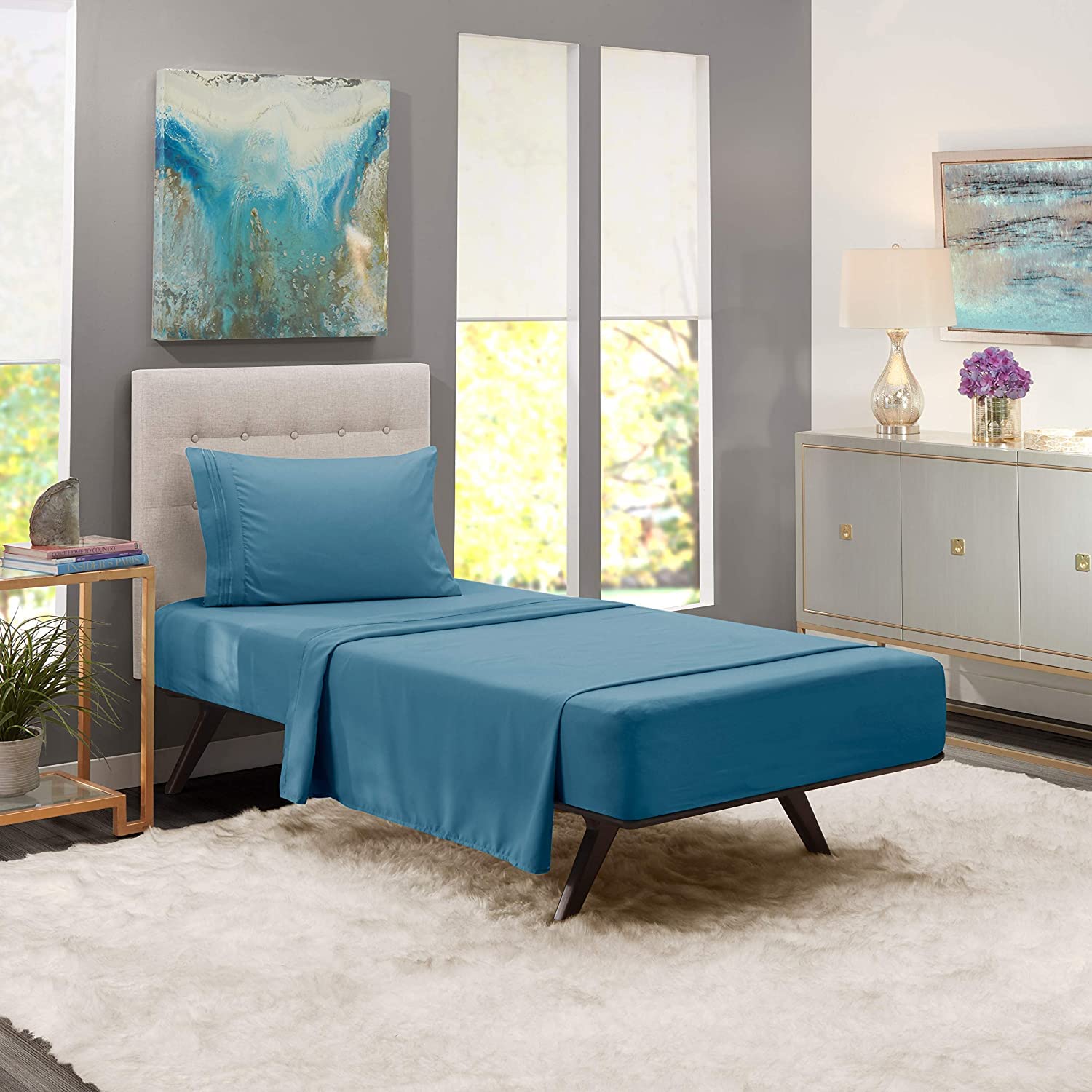 Clara Clark Twin XL 3-Piece Sheet Set - Ultra Soft College Dorm Bedding with Deep Pockets - Blue Heaven | Perfect for Dorm Rooms, Guest Beds & Small Spaces