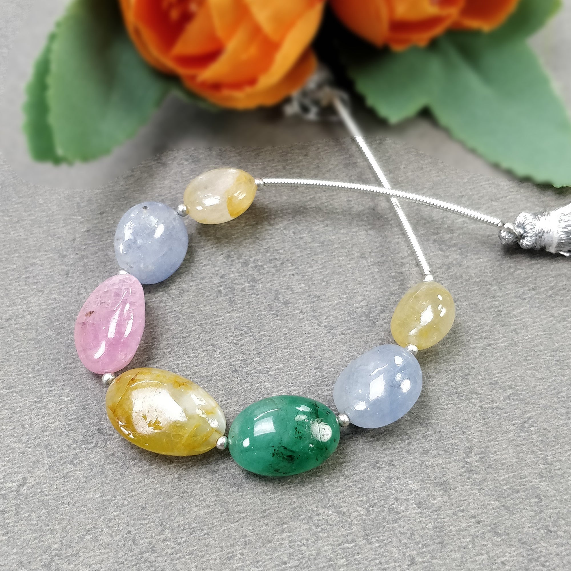 Natural Untreated Chrysoberyl Emerald Burmese Pink Blue Yellow Sapphire Loose Beads - 55.00cts Oval Shape Plain Nuggets (10x9mm to 16x11mm) for Jewelry Making, DIY Crafts & Gemstone Collections