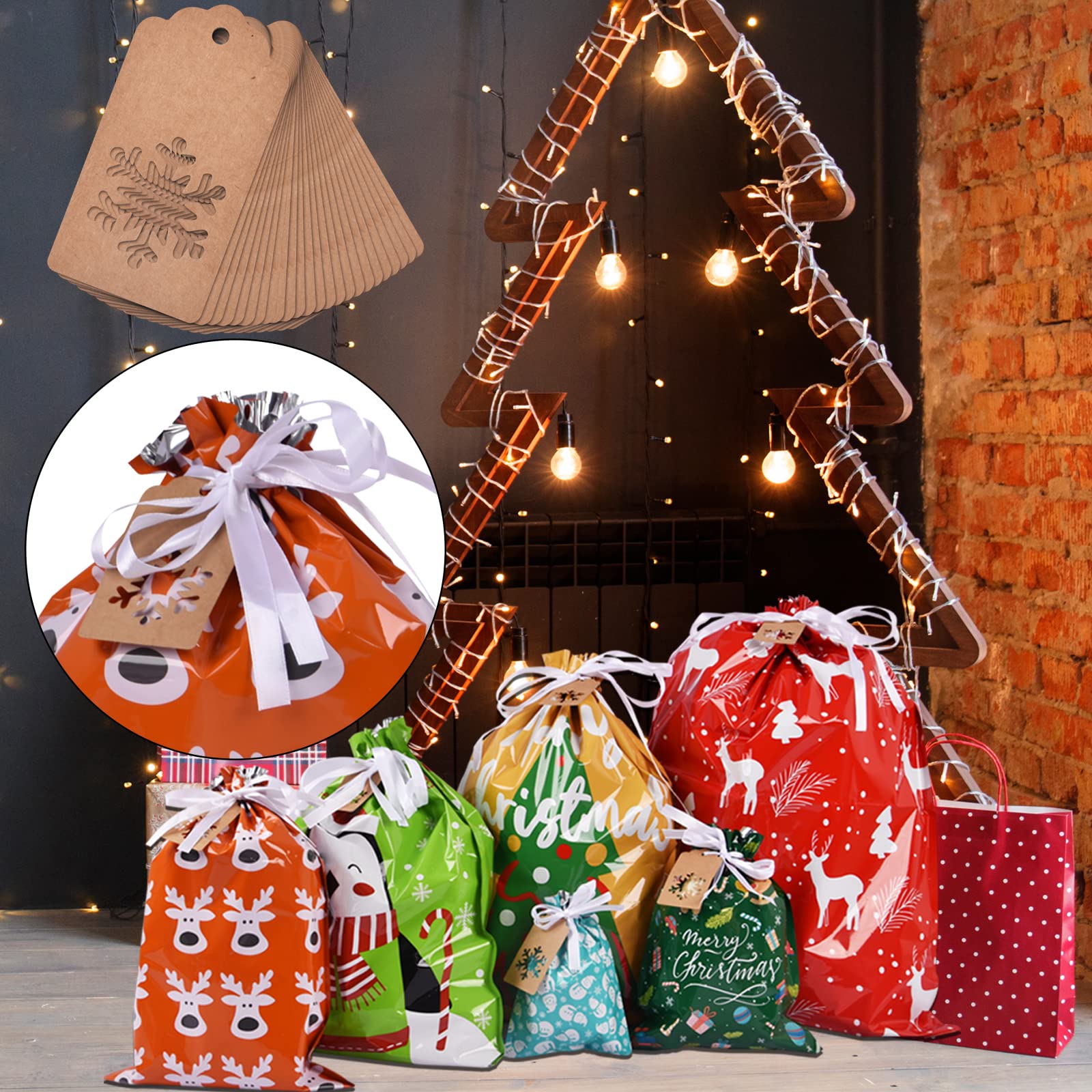 34Pcs Reusable Christmas Gift Bags Set - Assorted Sizes (Jumbo/Extra Large/Medium/Small) | Holiday Present Wrapping Bags for Xmas, Party Favors & Goody Bags | Perfect for Secret Santa, Office Gifts & Stocking Stuffers