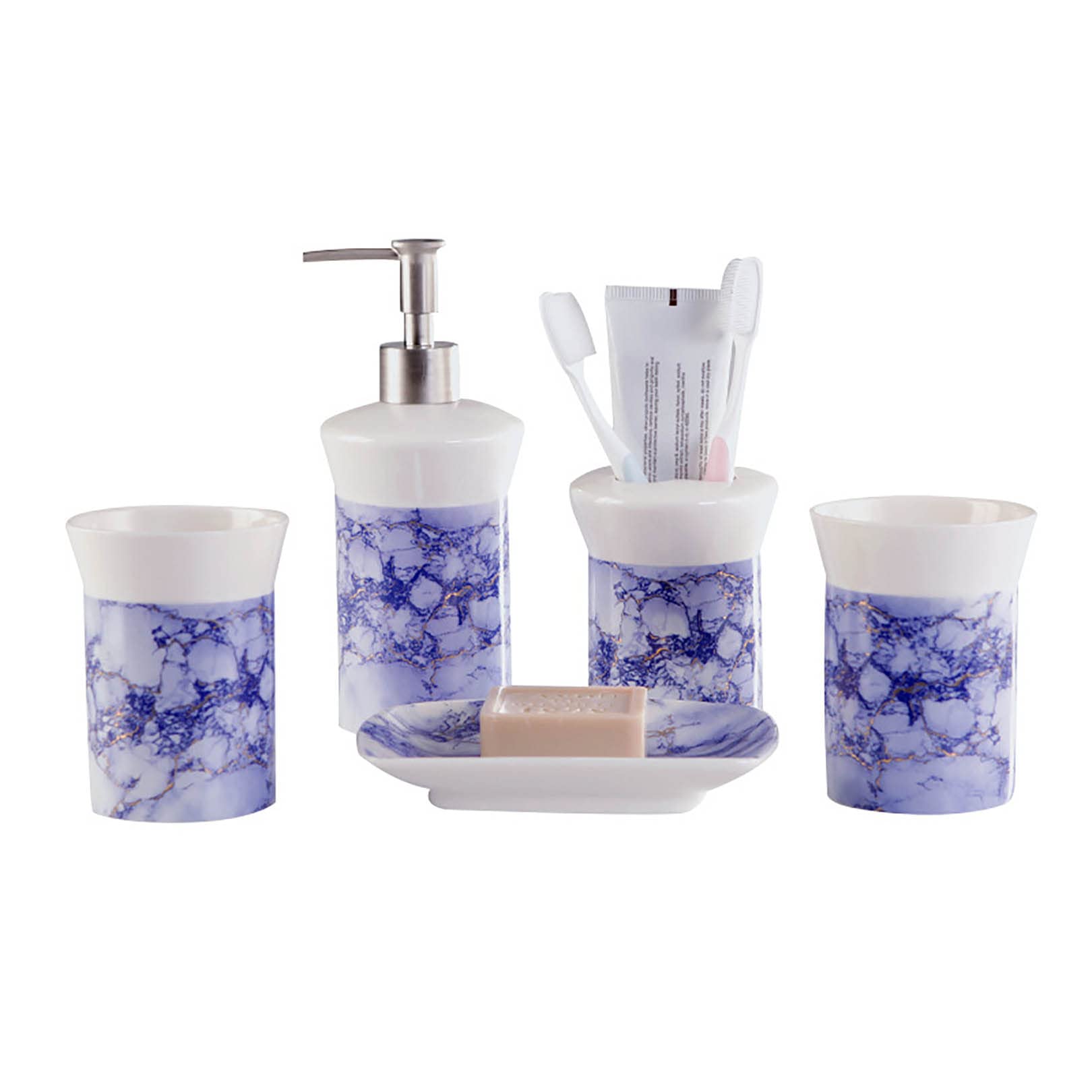 ZHINTE 5-Piece Ceramic Bathroom Accessories Set - Soap Dispenser, Soap Dish, Toothbrush Holder & Rinsing Cup | Elegant & Durable Bathroom Organizer for Modern Homes, Hotels & Guest Bathrooms