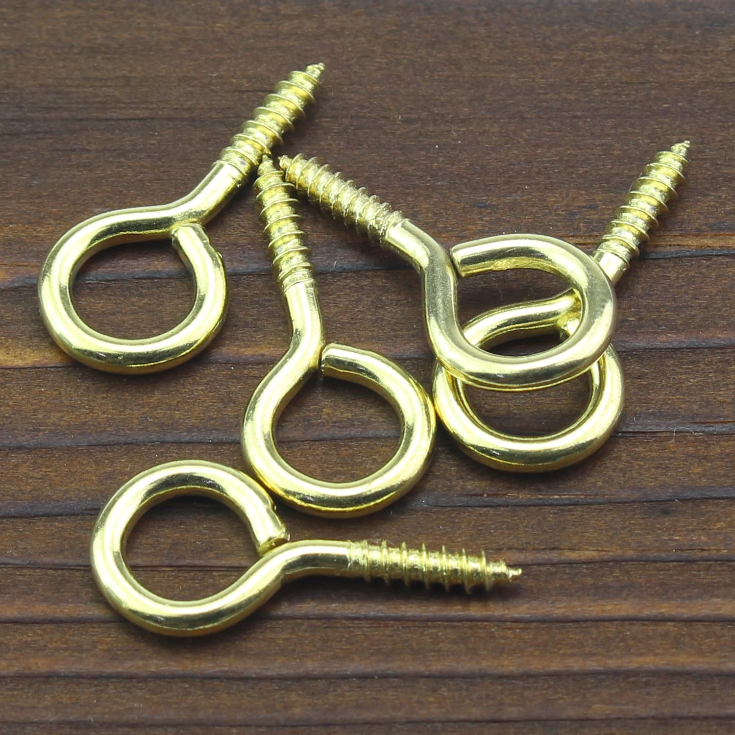 100 Pieces 3# Screw Eyes - Brass Plated Steel Eye Hooks with Screw for Hanging & DIY Projects - Gold Finish for Home Decor, Crafts, and Picture Hanging