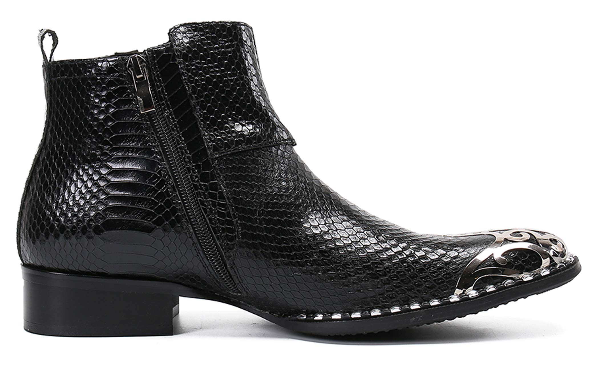 Santimon Men's Western Chelsea Boots - Leather Dress Boots with Metal Tip & Zipper | Stylish Cowboy Boots for Casual Wear, Office & Night Out