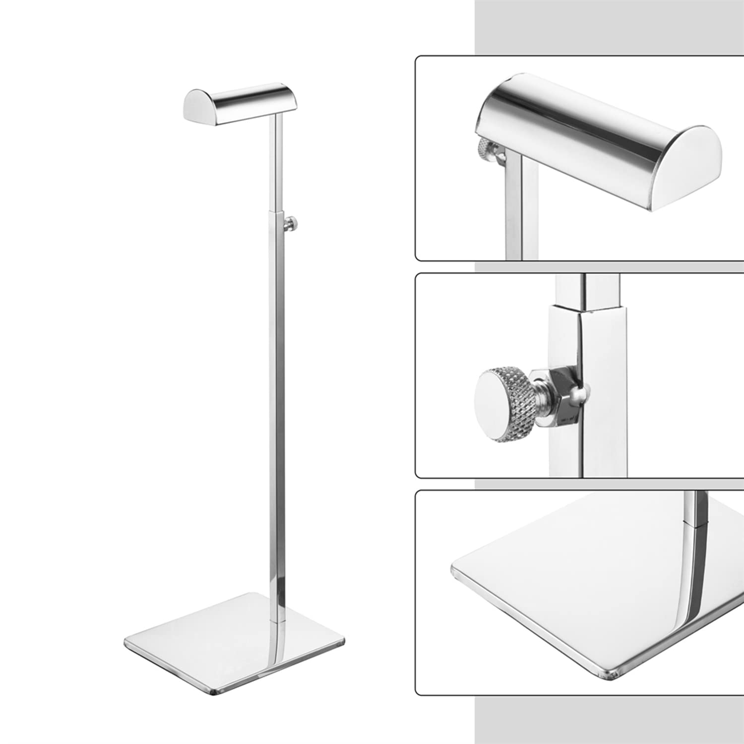 Chrome Purse Display Stands - Set of 2 Adjustable Height Handbag Holders - Polished Silver Metal Bag Stand for Boutique Store - Single Hook Hanging Display - Perfect for Retail Shops, Fashion Boutiques and Trade Shows