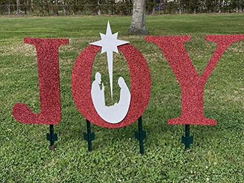 3 Piece Painted & Glittered JOY Letters - Beautiful Outdoor Christmas Decorations - Merry Christmas Yard Signs for Holiday Lawn Decor - Perfect for Front Porch, Garden & Seasonal Home Decoration