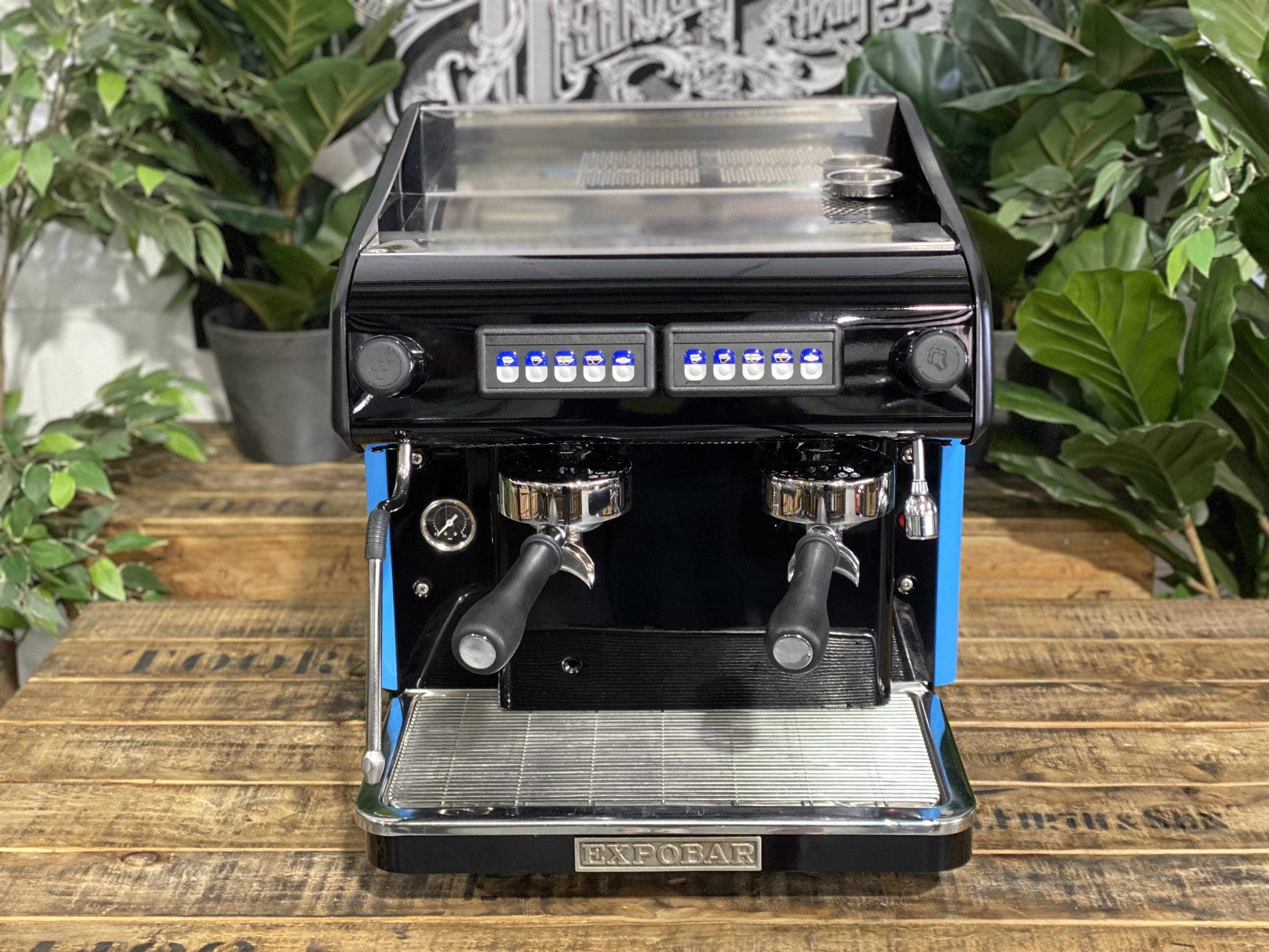 Expobar MegaCrem Compact High Cup 2 Group Espresso Machine - Blue & Black Commercial Coffee Maker for Cafes, Restaurants & Coffee Shops