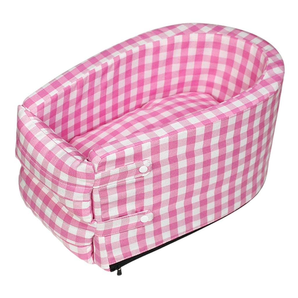 GAH Portable Pet Car Seat - Anti-Slip & Washable Dog & Cat Car Cushion for Small Pets, Pink Plaid Design - Perfect for Travel, Road Trips & Vet Visits