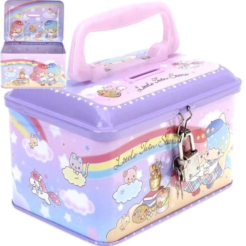 Ellon Little Twin Stars Metal Money Coin Bank with Lock & Handle - Secure Savings Box for Kids & Collectors - Perfect for Birthday Gifts, Piggy Bank Alternative & Home Decor