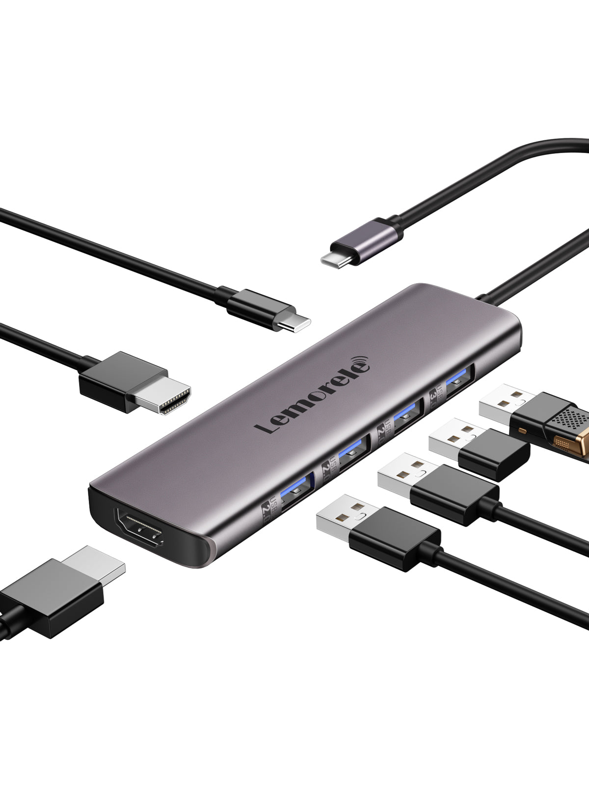 LEMORELE™ TC66 USB C Hub 7-in-1 with 4K HDMI, 3 USB Ports, SD/TF Card Reader - Perfect for MacBook Pro, Dell XPS, and Chromebook Laptops