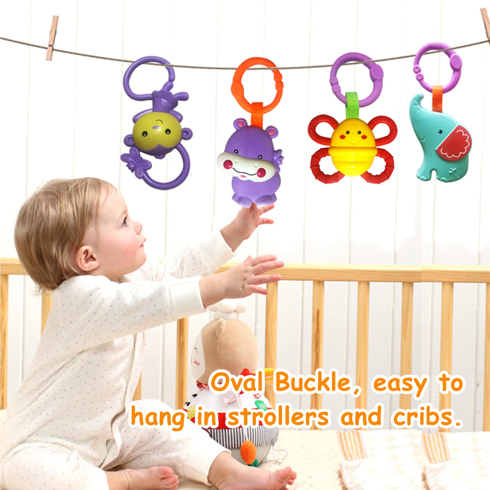 Cartoon Animal Hanging Rattle Toys - 4 Pack Baby Handbells & Crib Toys for Newborns | Infant Bed, Car Seat & Stroller Accessories | Perfect Baby Shower & Birthday Gift for 0-6 Months