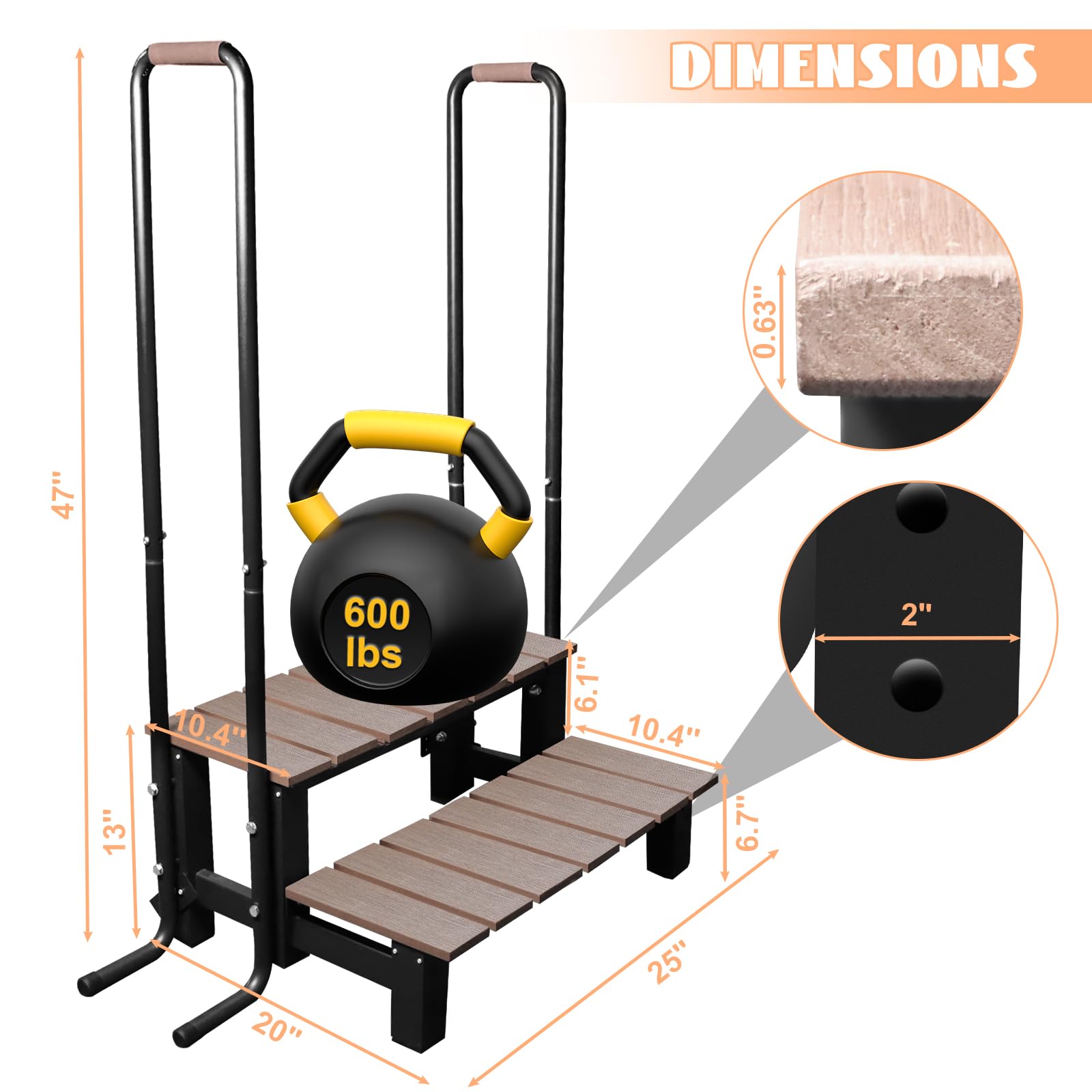 Above Ground Hot Tub Ladder with 2 Handrails & Anti-Skid Pads - 600 LB Capacity Wooden Pool Steps for Spas, Travel Trailers, Campers & 5th Wheels (2-Step Design) | Perfect for Outdoor Relaxation & Easy Spa Access