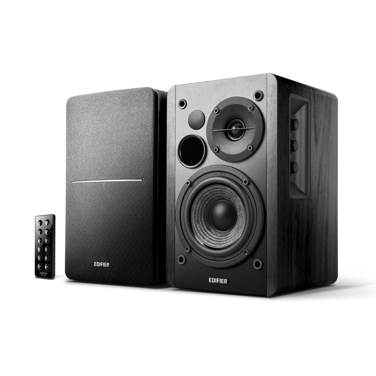 Edifier R1280DB Bluetooth Bookshelf Speakers - Wireless Studio Monitors with Optical Input - 42W RMS Power - 4 Inch Near Field Speaker - Wood Grain Finish (Black) - Perfect for Home Audio, Gaming & Music Production