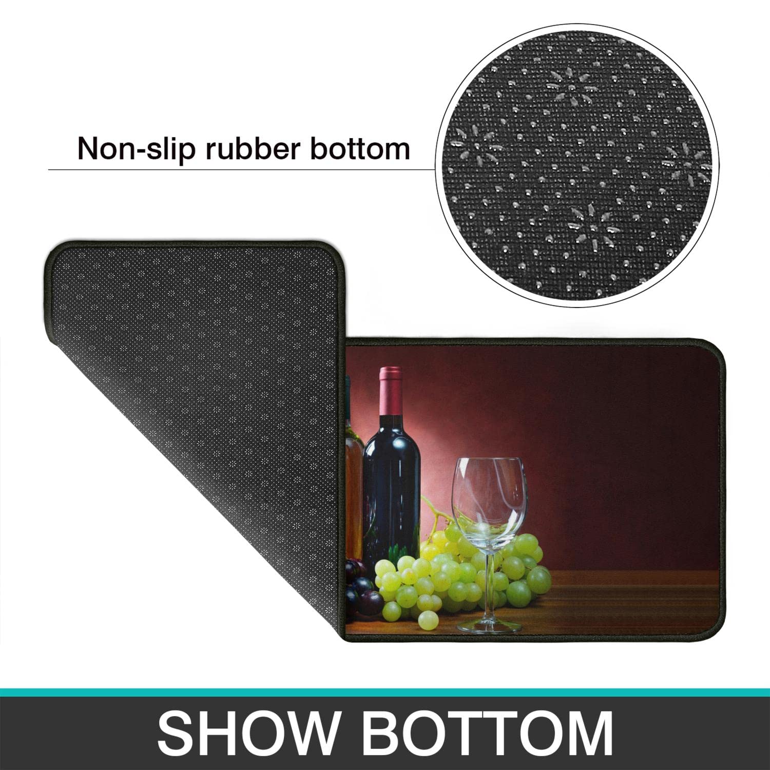 2-Piece Non-Slip Washable Microfiber Kitchen Rug Set - 3D Wine Glass Design Absorbent Floor Mat (17