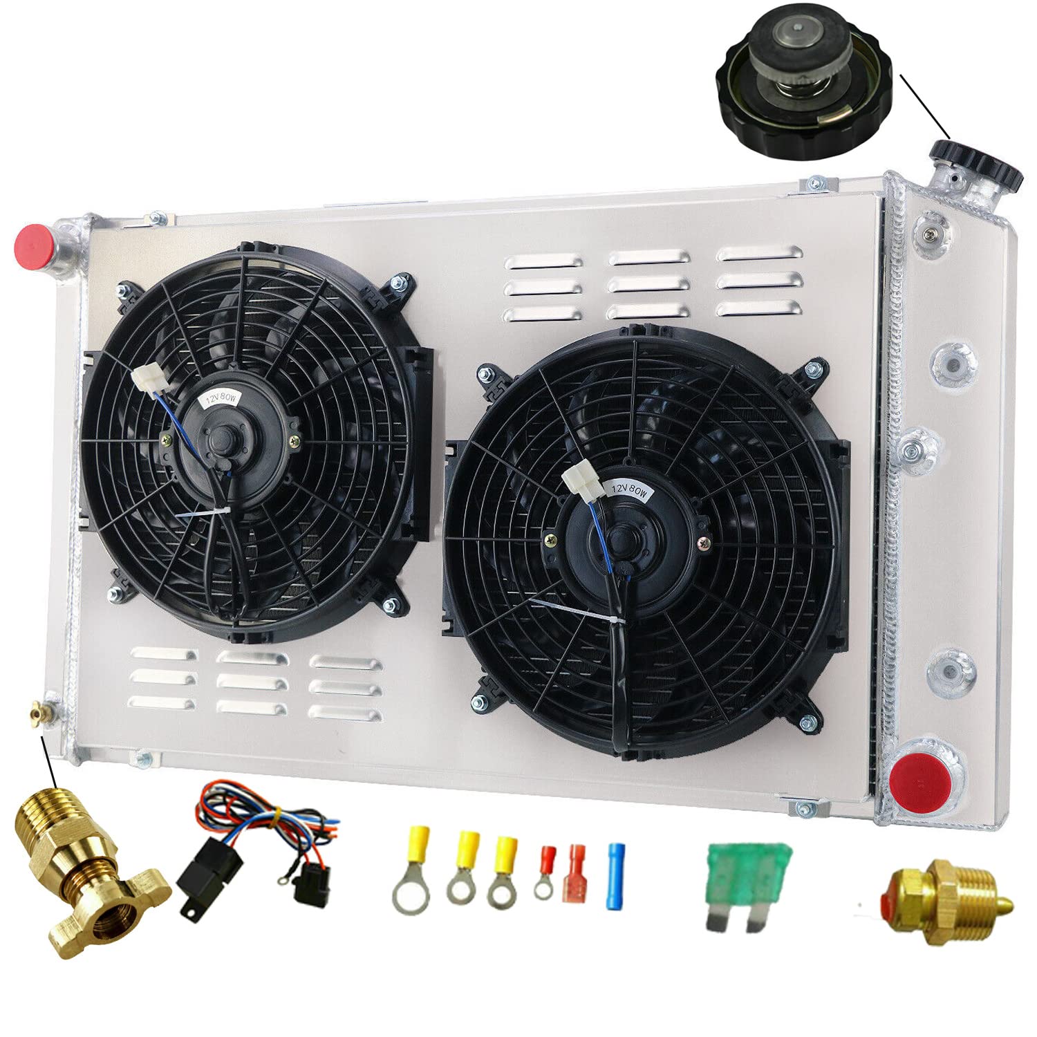 3 Row Aluminum Radiator Shroud Fan for 1970-1981 Chevy Camaro 78-87 Monte Carlo 70-72 Chevelle 78-83 Malibu 75-79 Nova & Buick Skylark - High Performance Cooling Upgrade for Classic Muscle Cars & Hot Rods