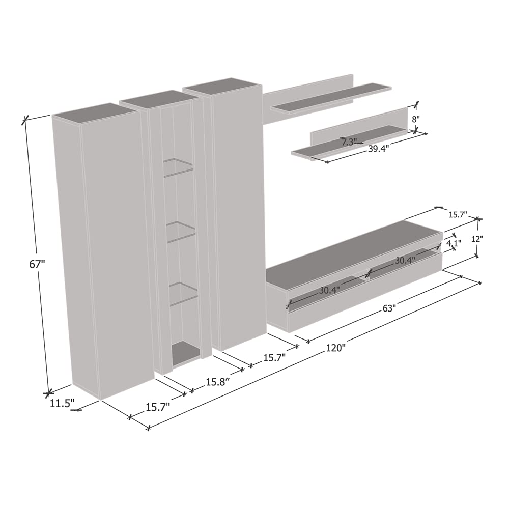 Modern Black Wall-Mounted TV Stand with Storage Shelves & LED Lights - 35