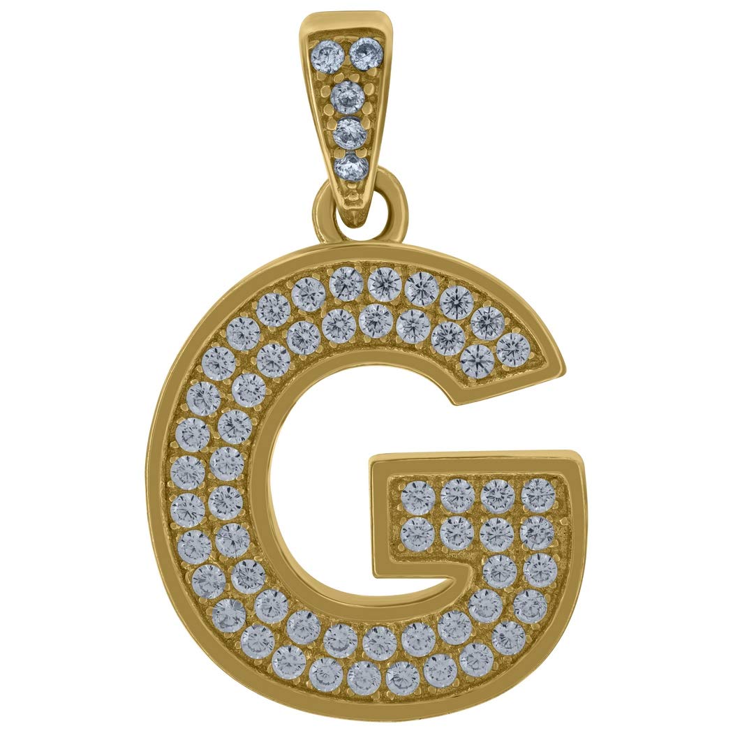 10K Yellow Gold Personalized Monogram Initial Necklace - Cubic Zirconia CZ Letter Charm Pendant (27.5x17.50mm) for Men & Women - Elegant Jewelry Gift for Anniversary, Birthday & Special Occasions